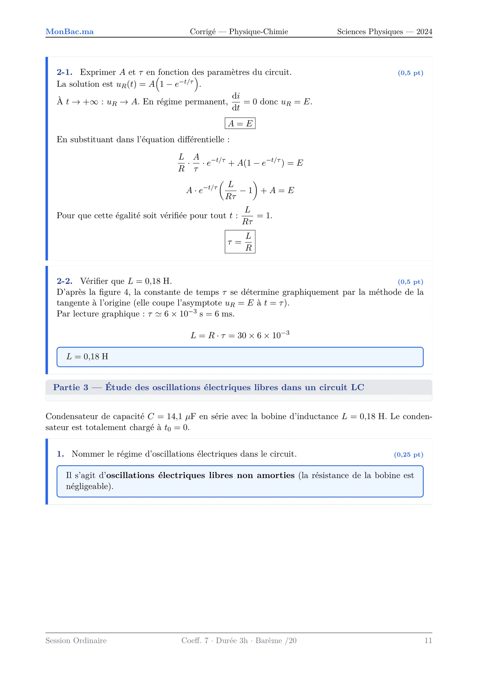 Corrige Physique Bac PC 2024 page 11