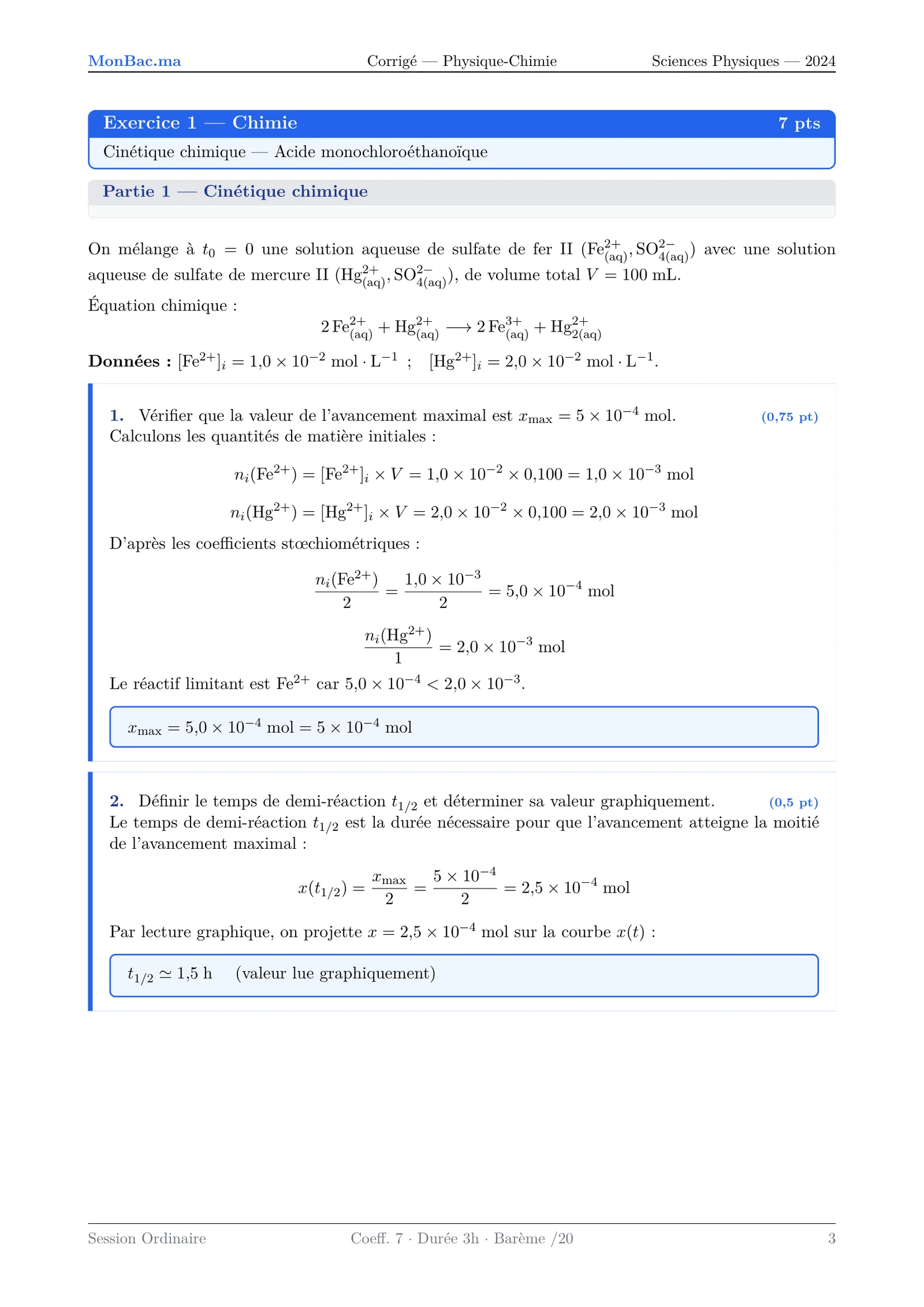 Corrige Physique Bac PC 2024 page 3
