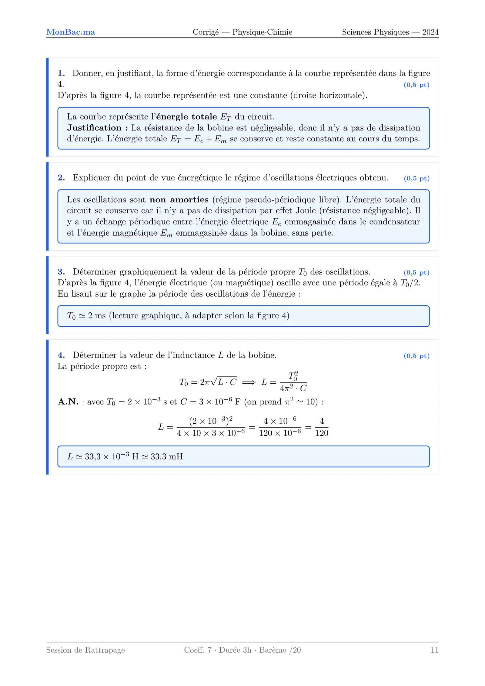 Corrige Physique Bac PC 2024 page 11