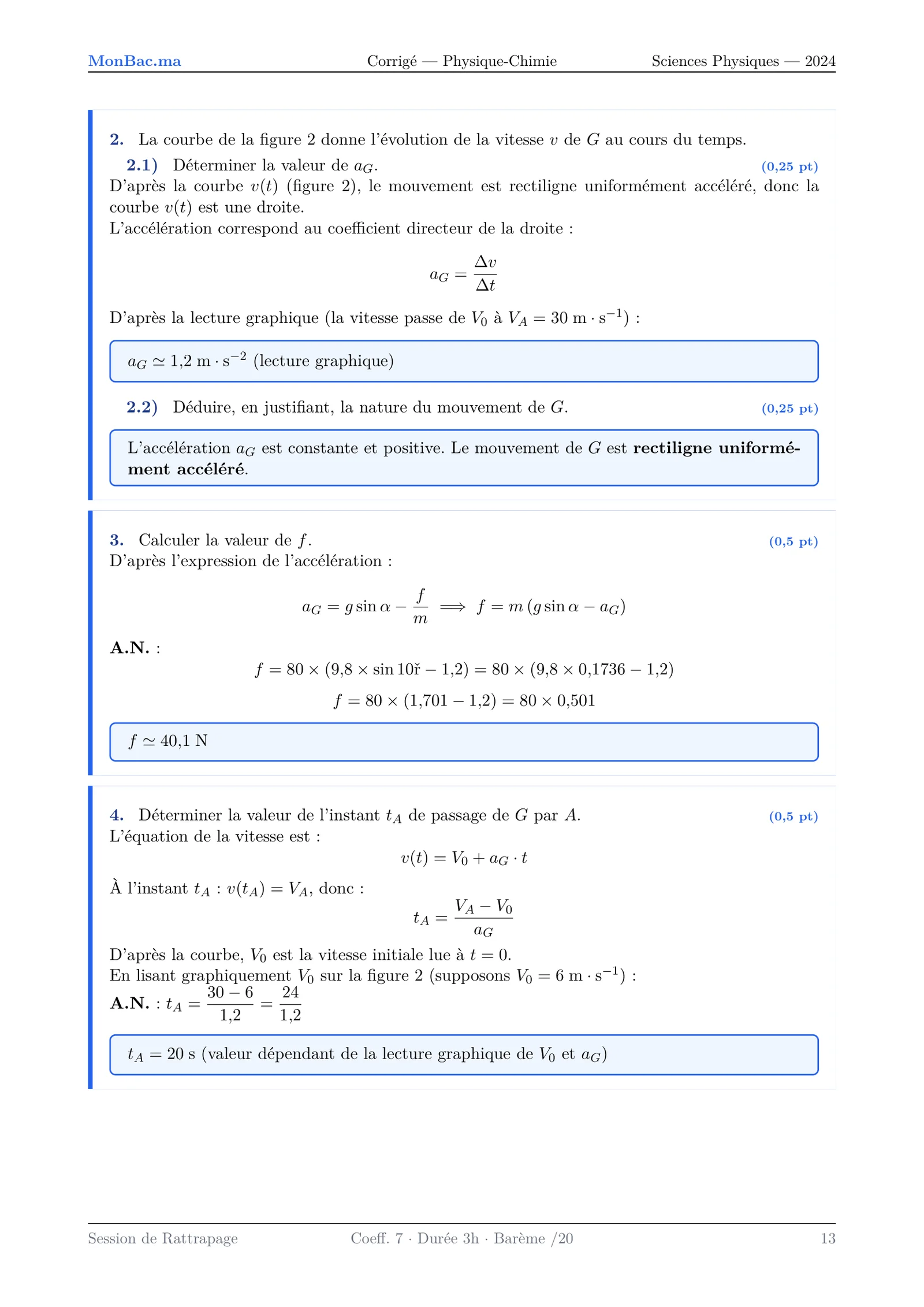 Corrige Physique Bac PC 2024 page 13