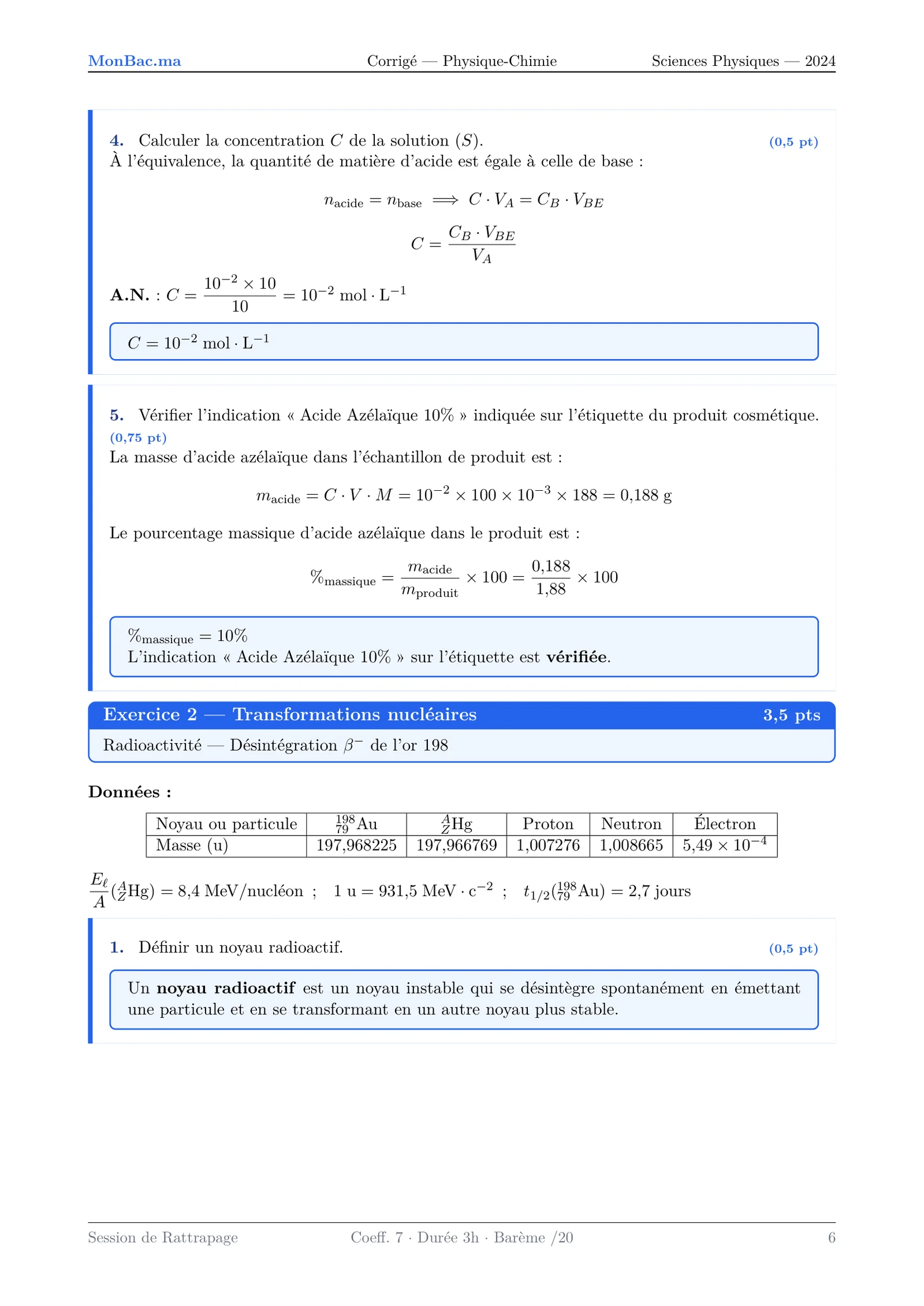Corrige Physique Bac PC 2024 page 6