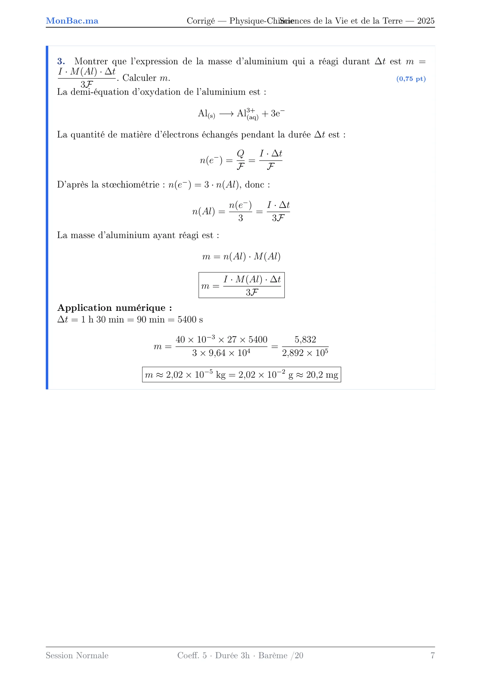Corrige Physique Bac PC 2025 page 7