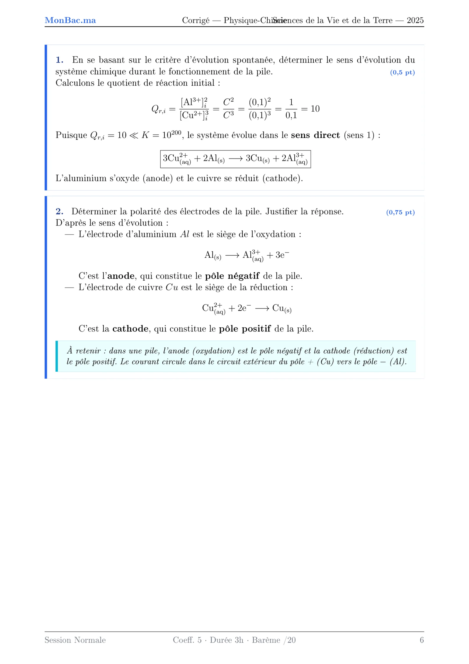 Corrige Physique Bac PC 2025 page 6