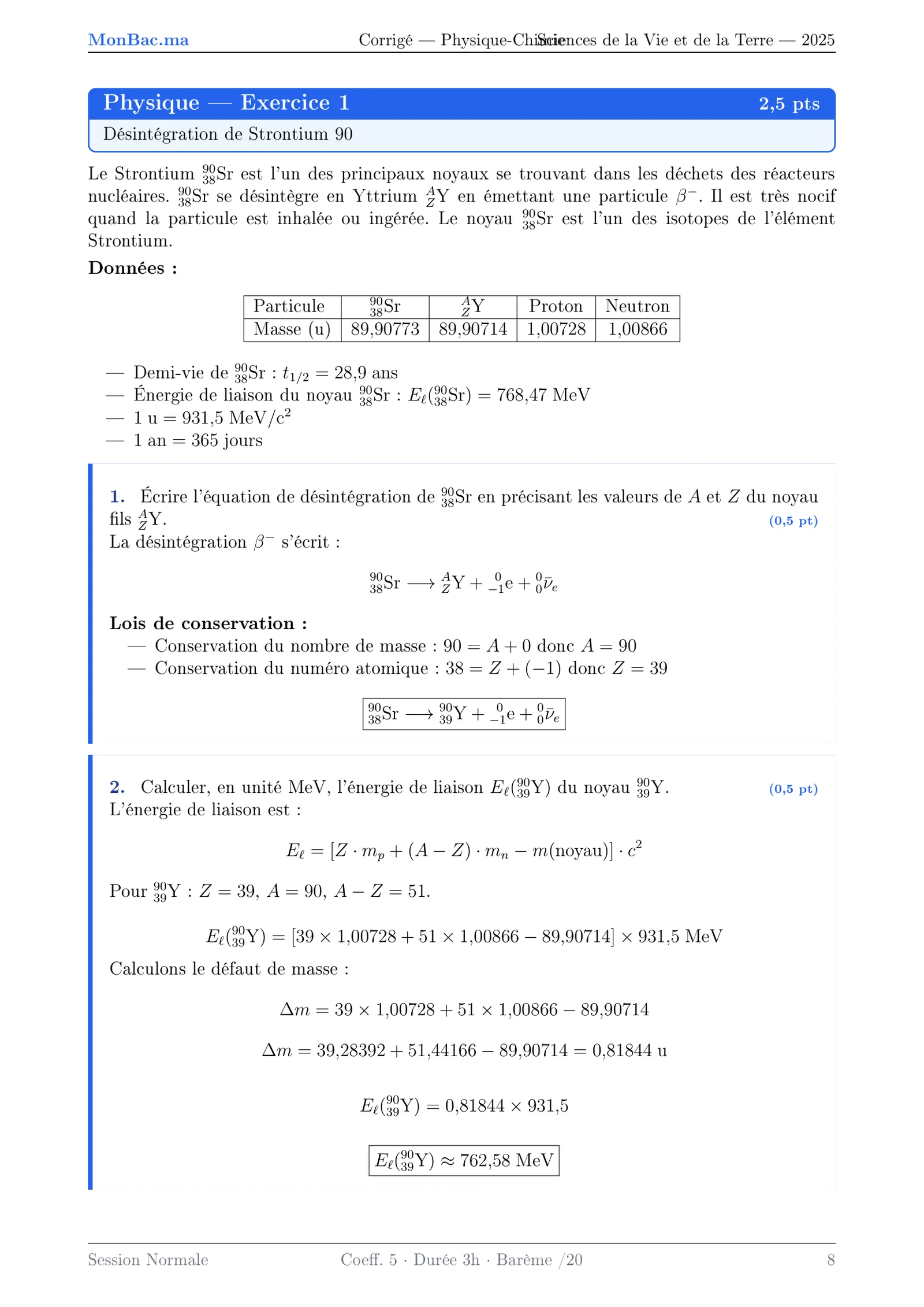 Corrige Physique Bac PC 2025 page 8