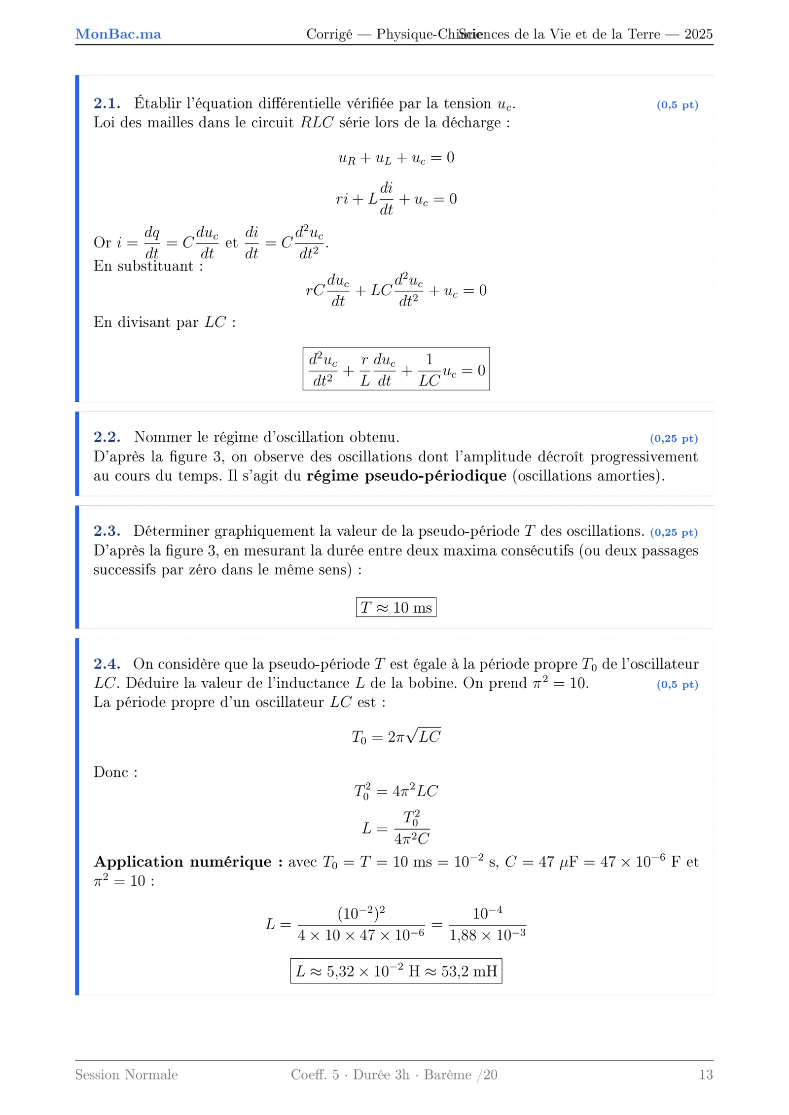 Corrige Physique Bac PC 2025 page 13