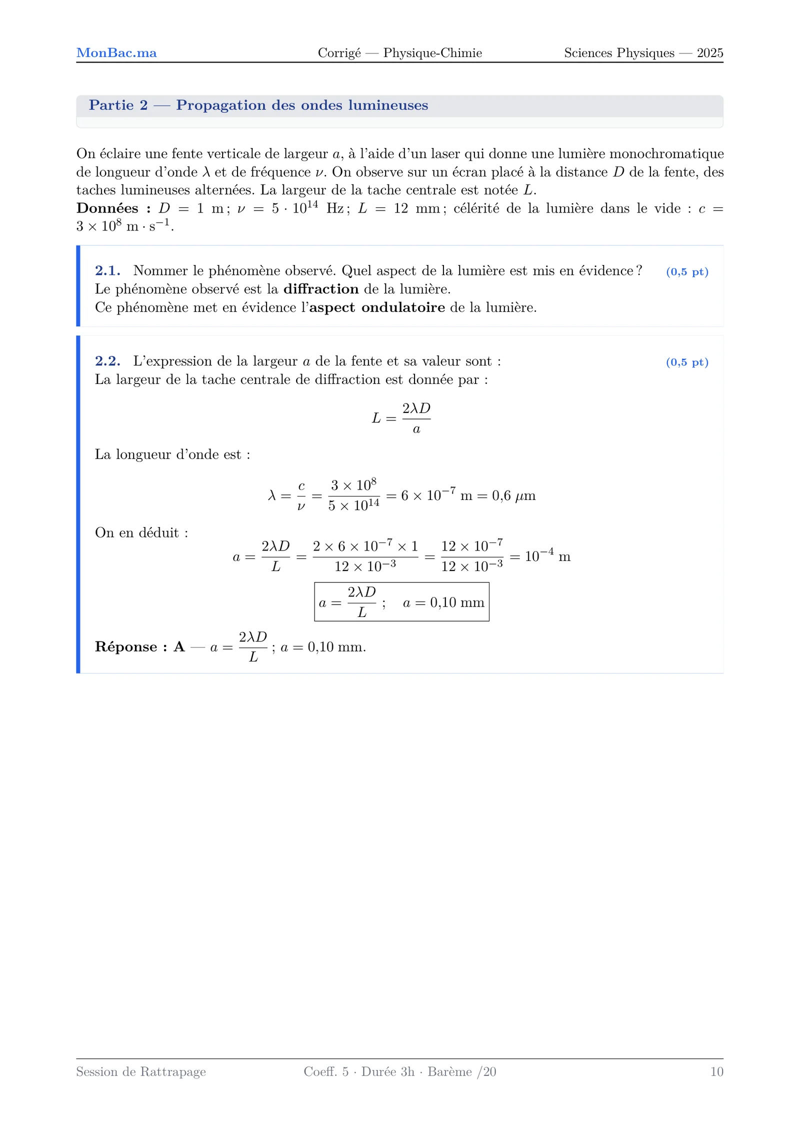 Corrige Physique Bac PC 2025 page 10