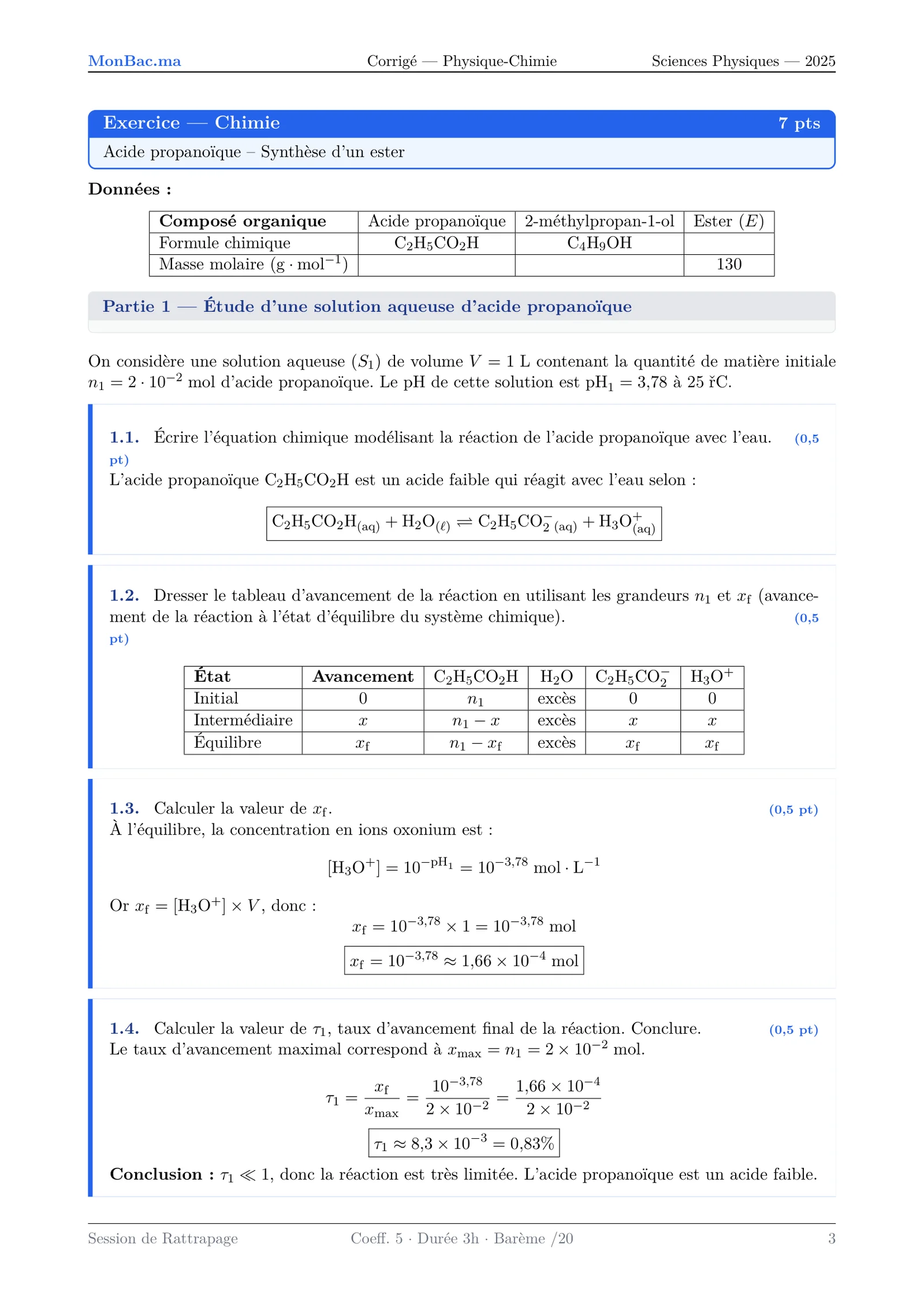 Corrige Physique Bac PC 2025 page 3