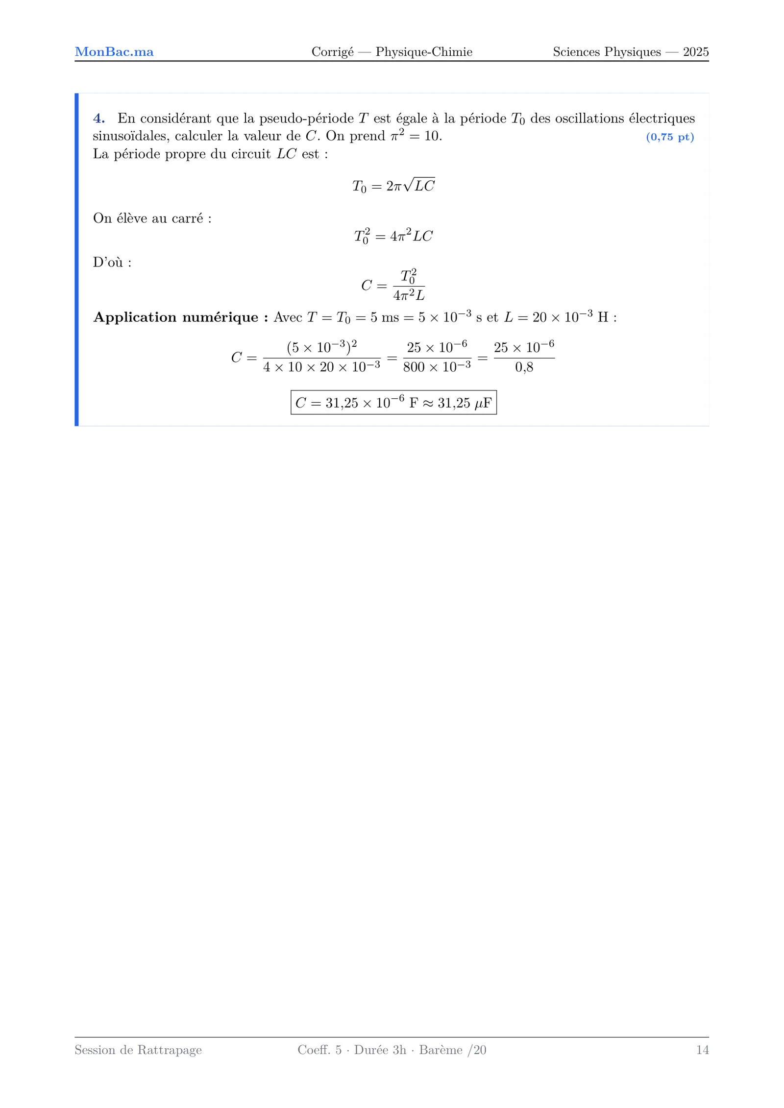 Corrige Physique Bac PC 2025 page 14