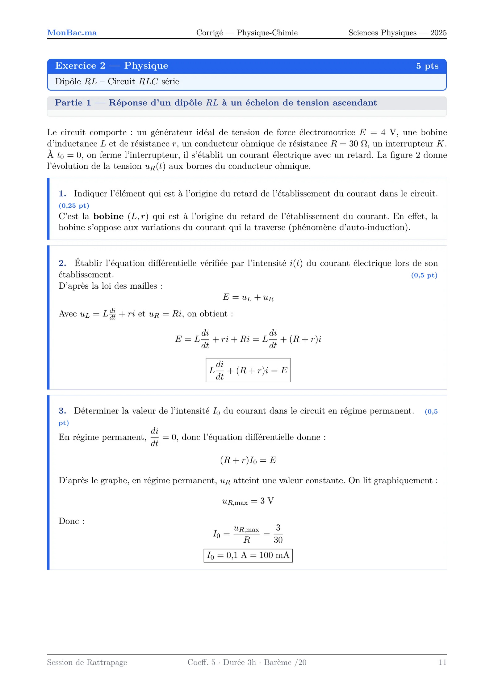 Corrige Physique Bac PC 2025 page 11