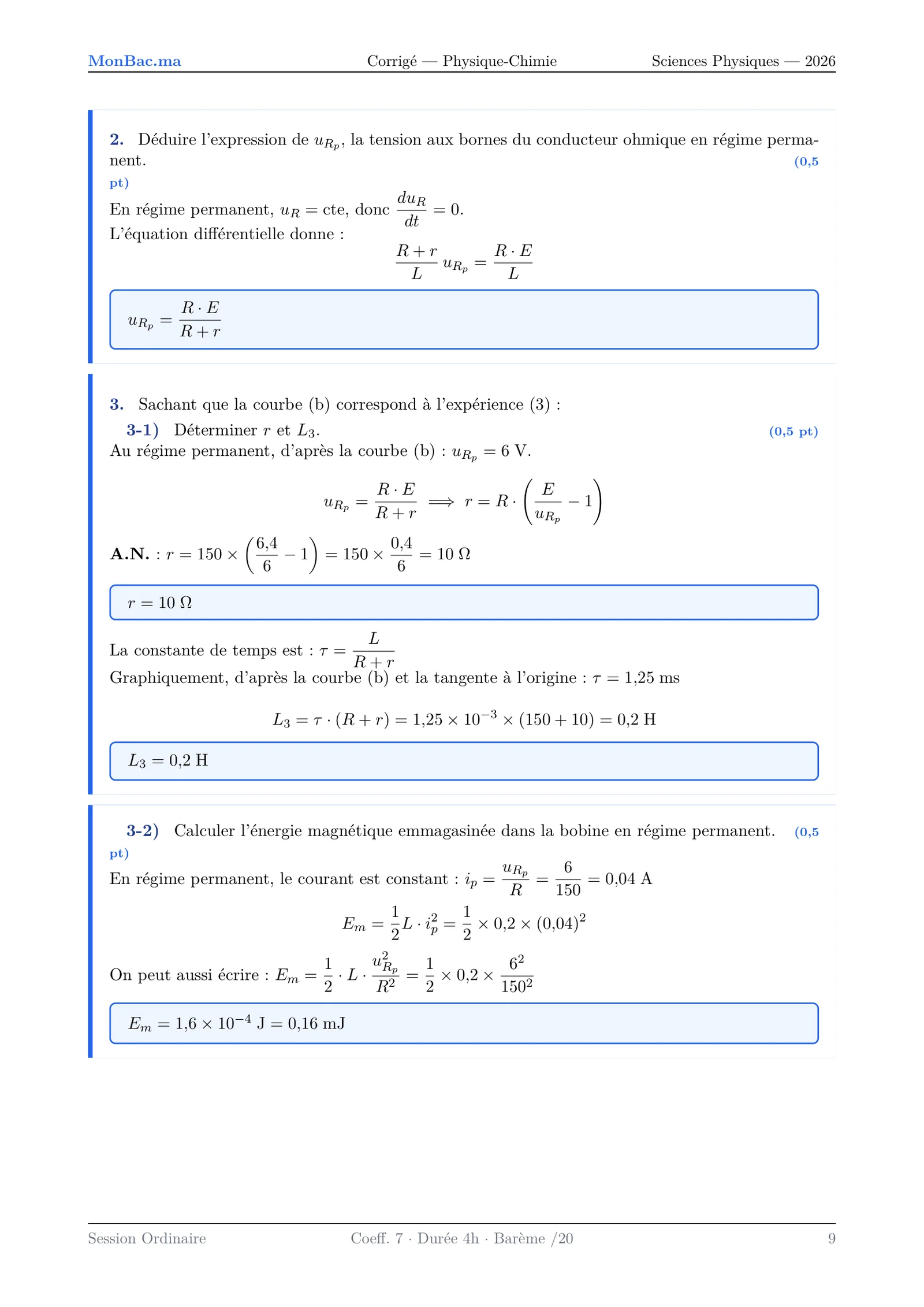 Corrige Physique Bac PC 2026 page 9