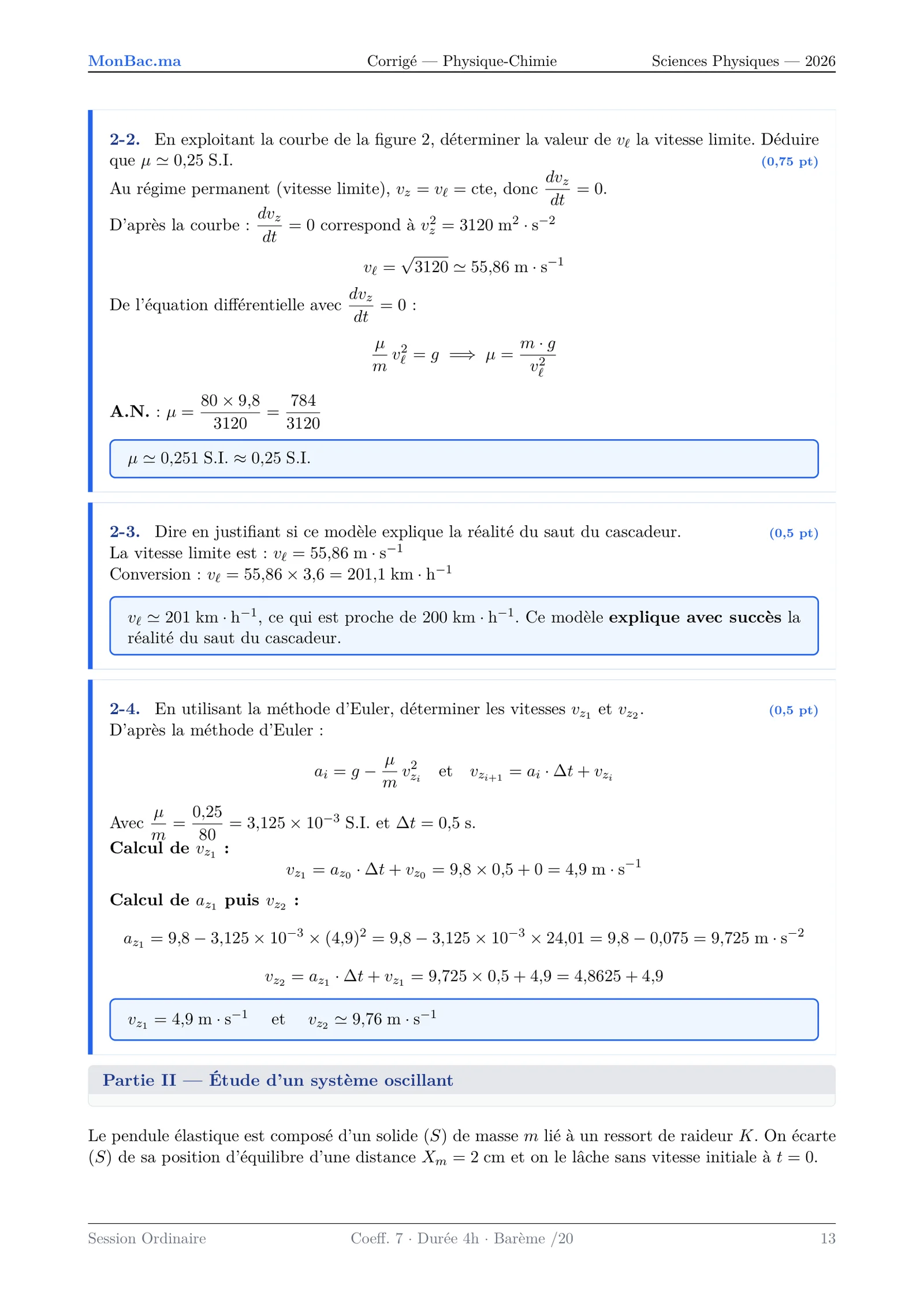 Corrige Physique Bac PC 2026 page 13