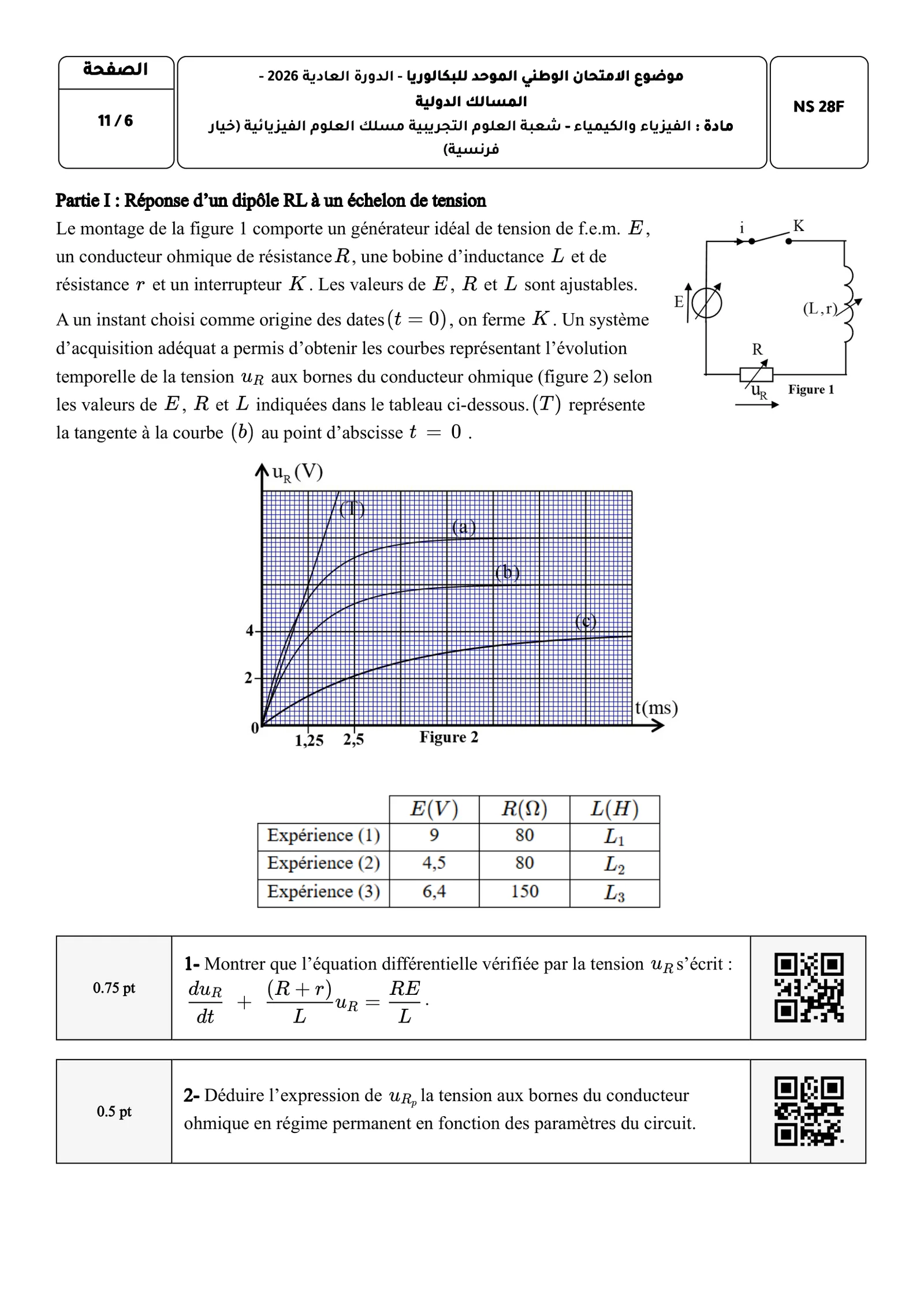 Sujet Physique Bac PC 2026 page 6