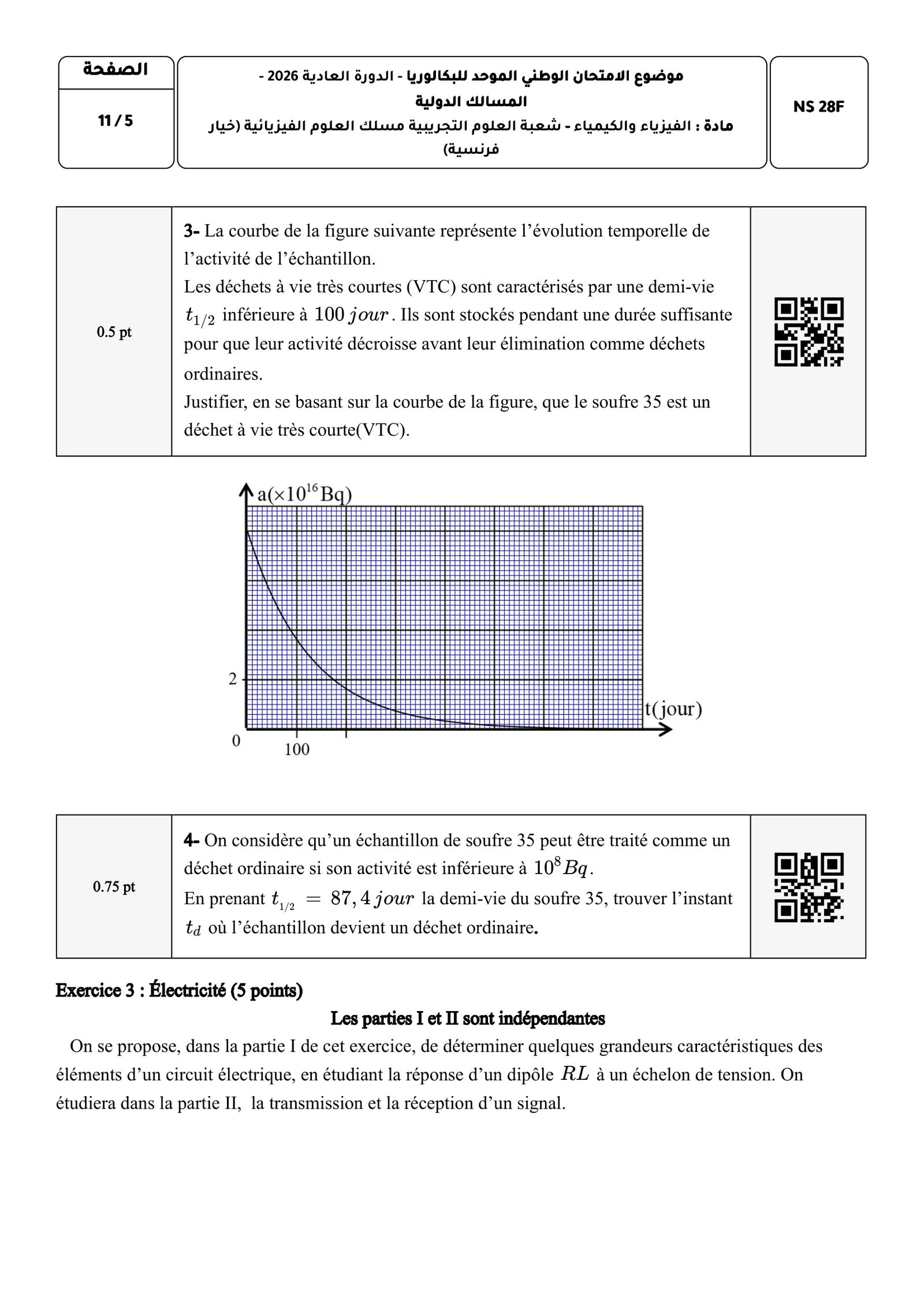 Sujet Physique Bac PC 2026 page 5