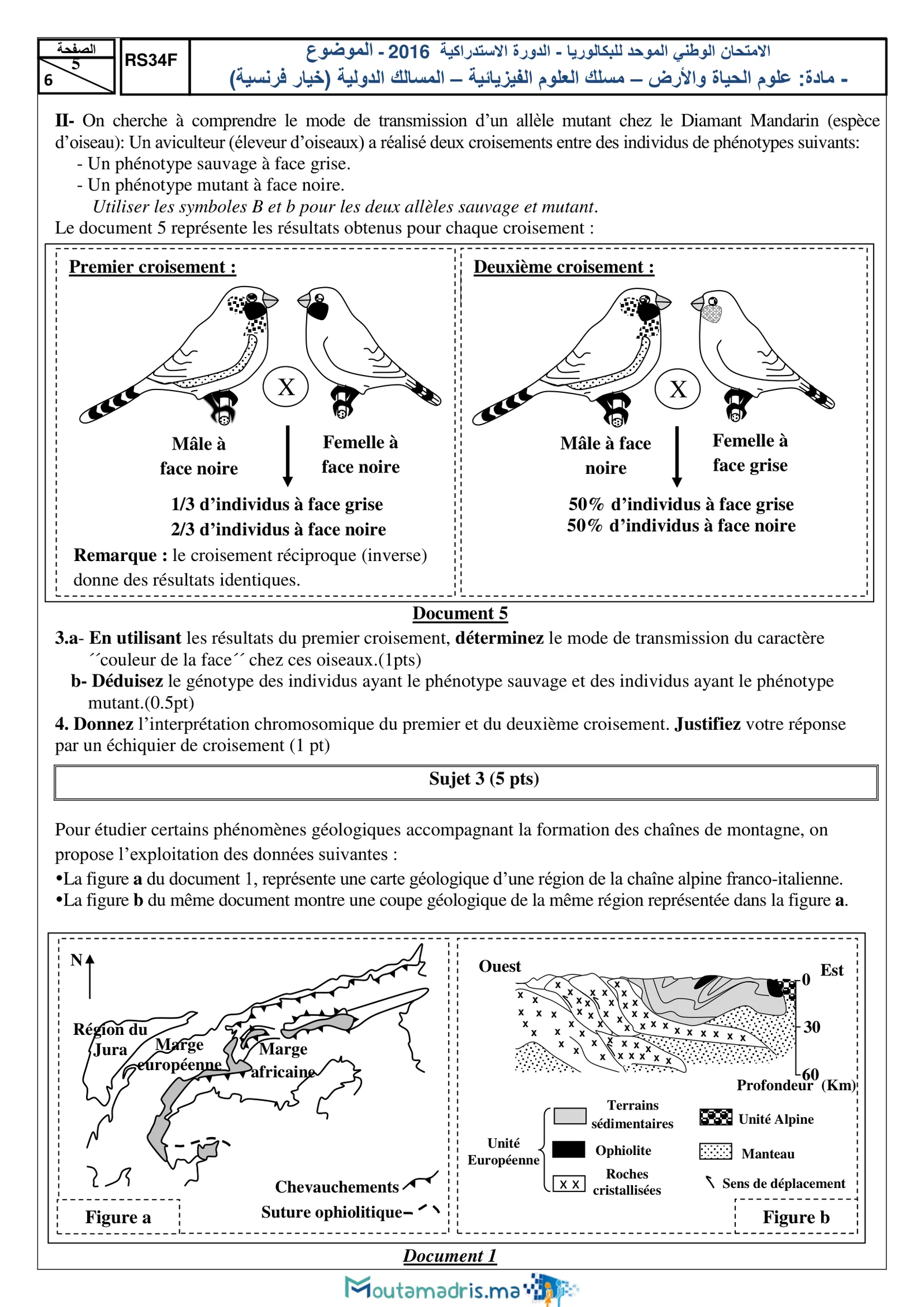 Sujet SVT Bac PC 2016 page 5