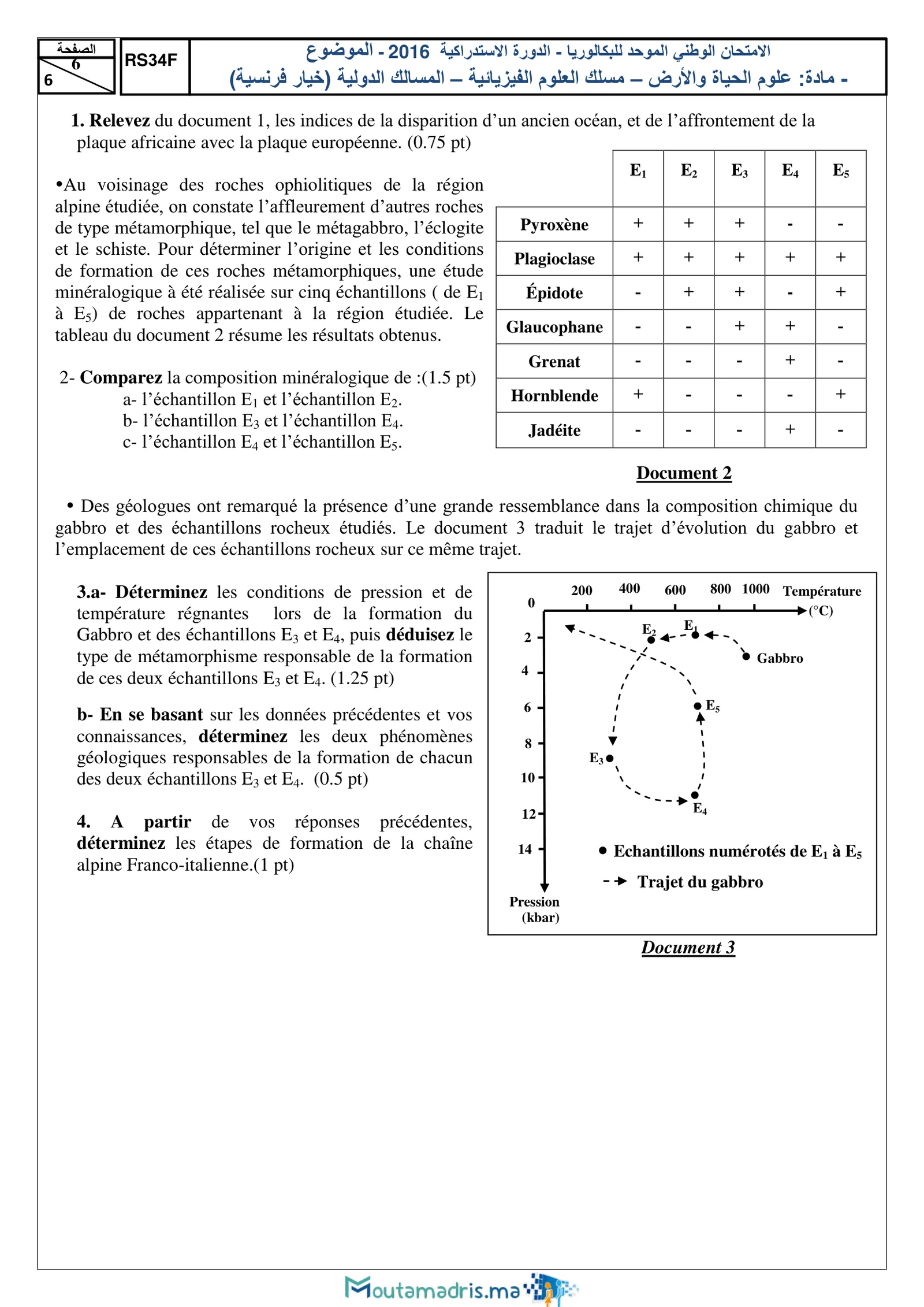 Sujet SVT Bac PC 2016 page 6