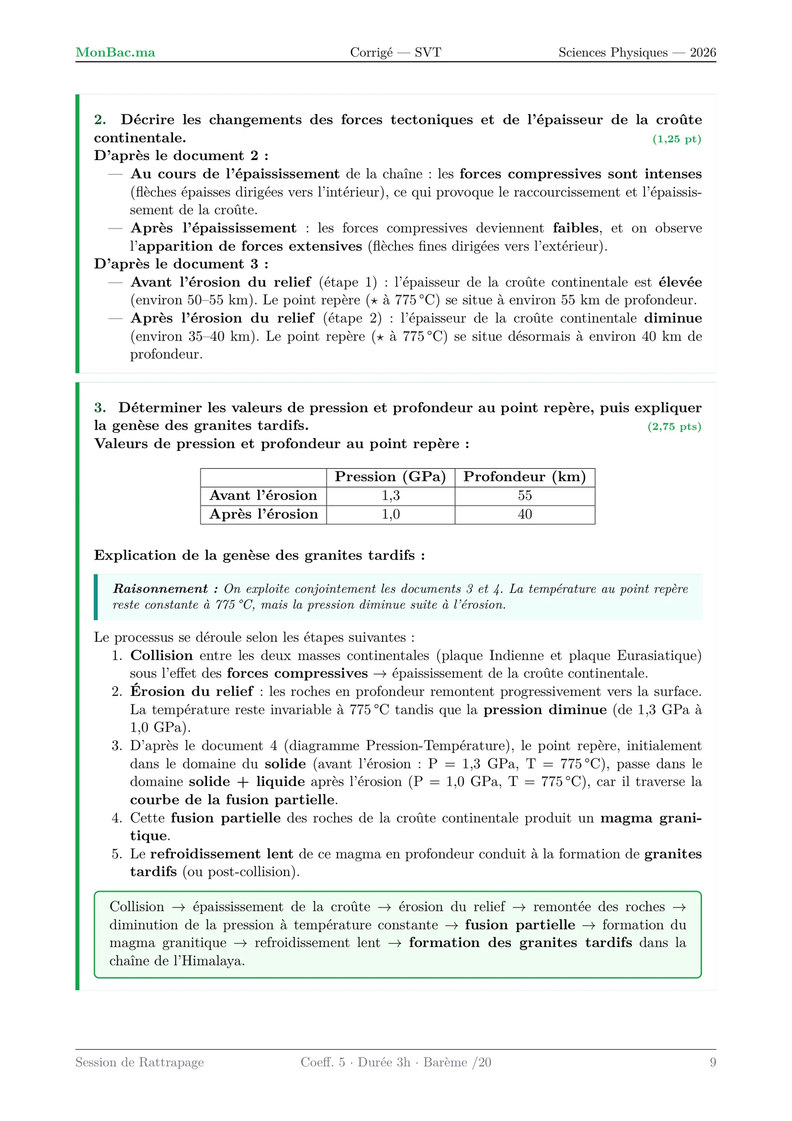 Corrige SVT Bac PC 2026 page 9