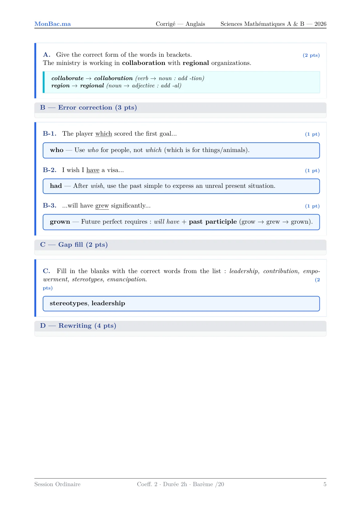 Corrige Anglais Bac SM 2026 page 5