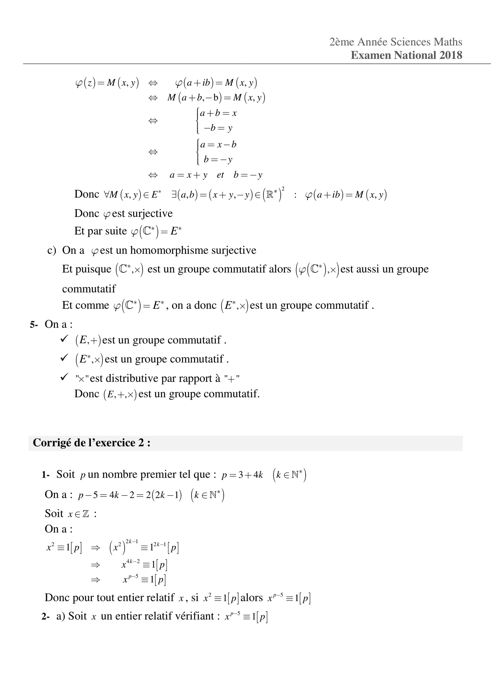 Corrige Math Bac SM 2018 page 4