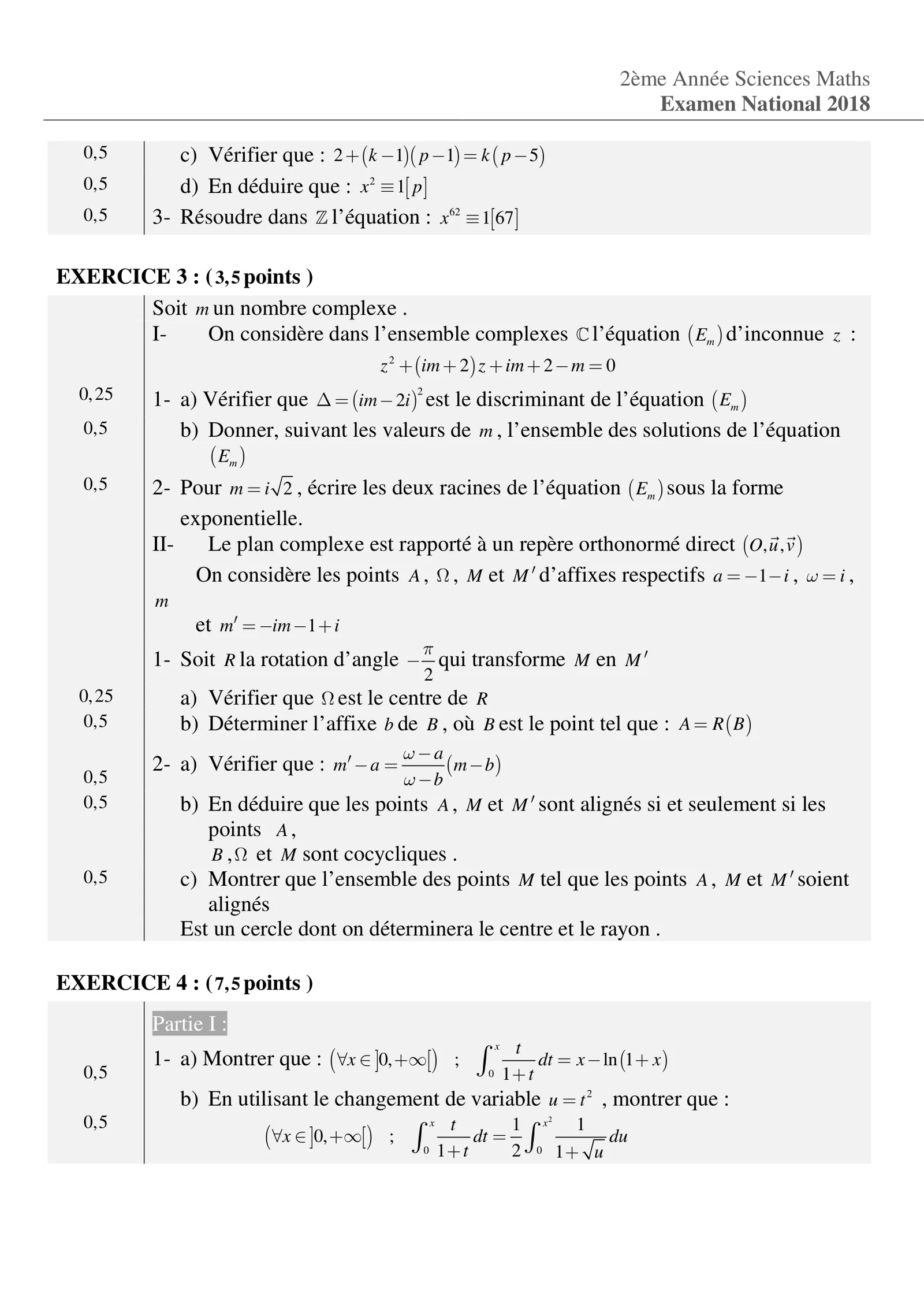 Sujet Math Bac SM 2018 page 2