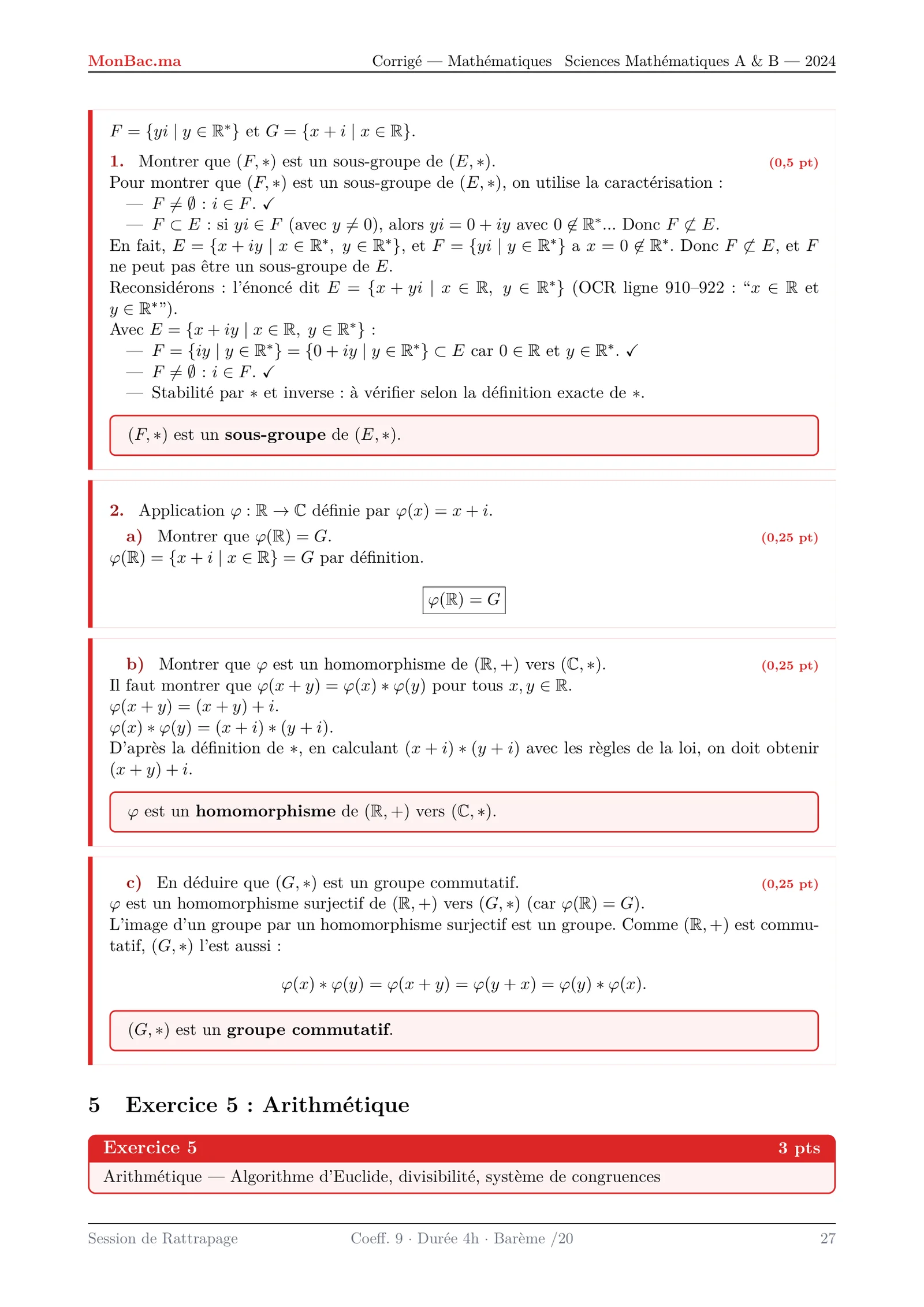 Corrige Math Bac SM 2024 page 27