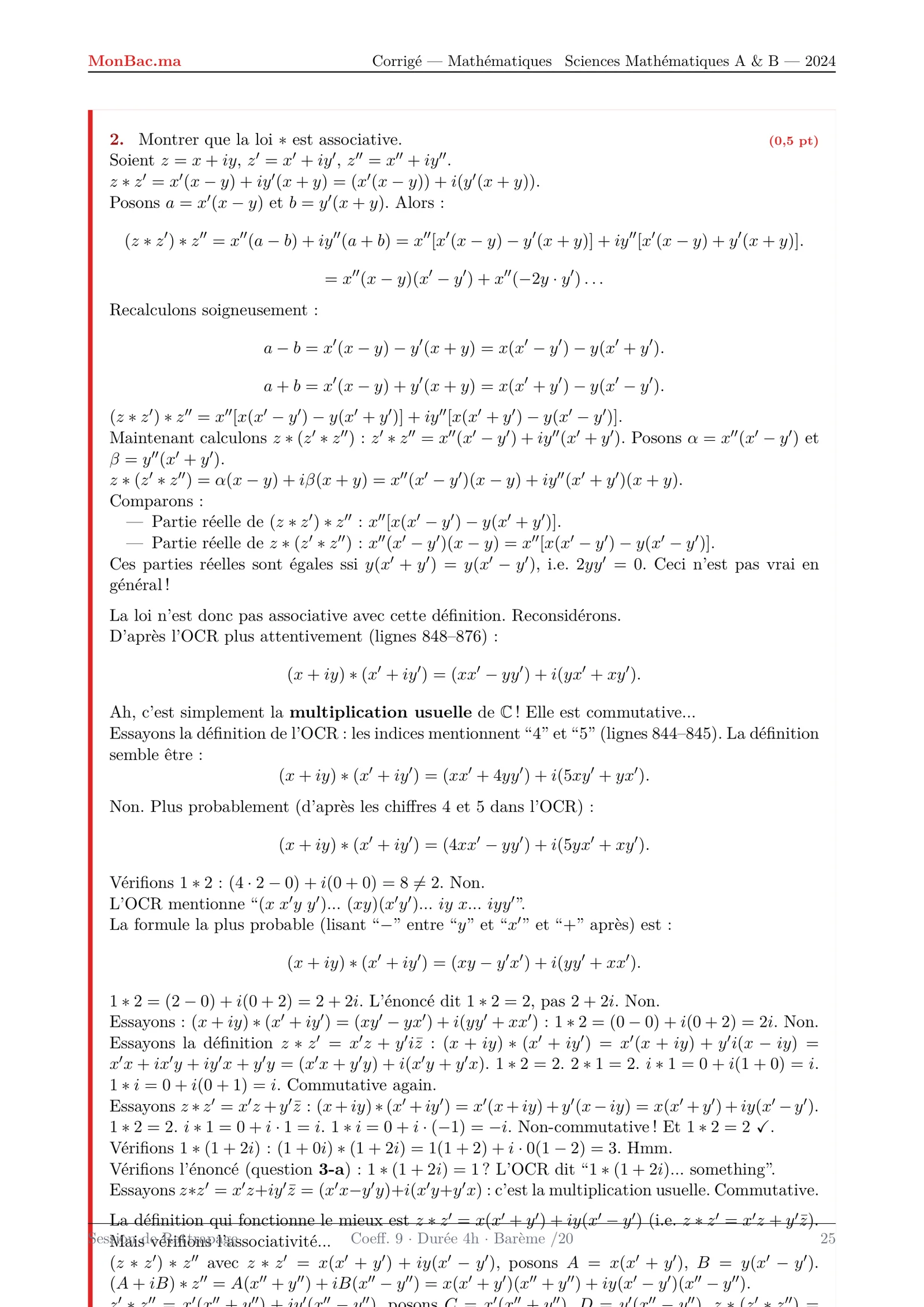 Corrige Math Bac SM 2024 page 25