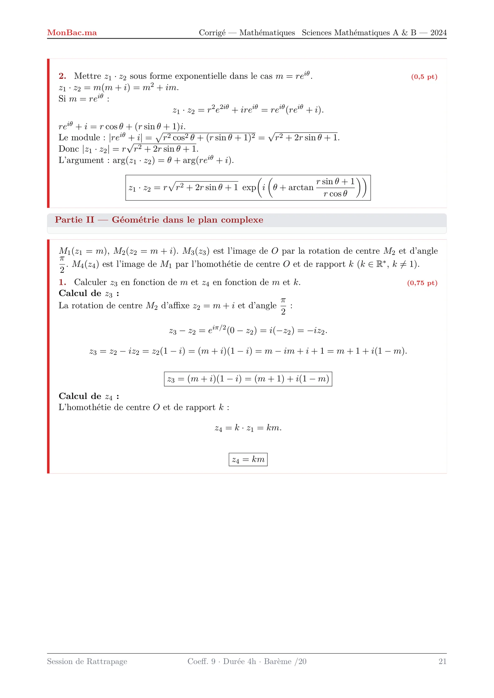 Corrige Math Bac SM 2024 page 21