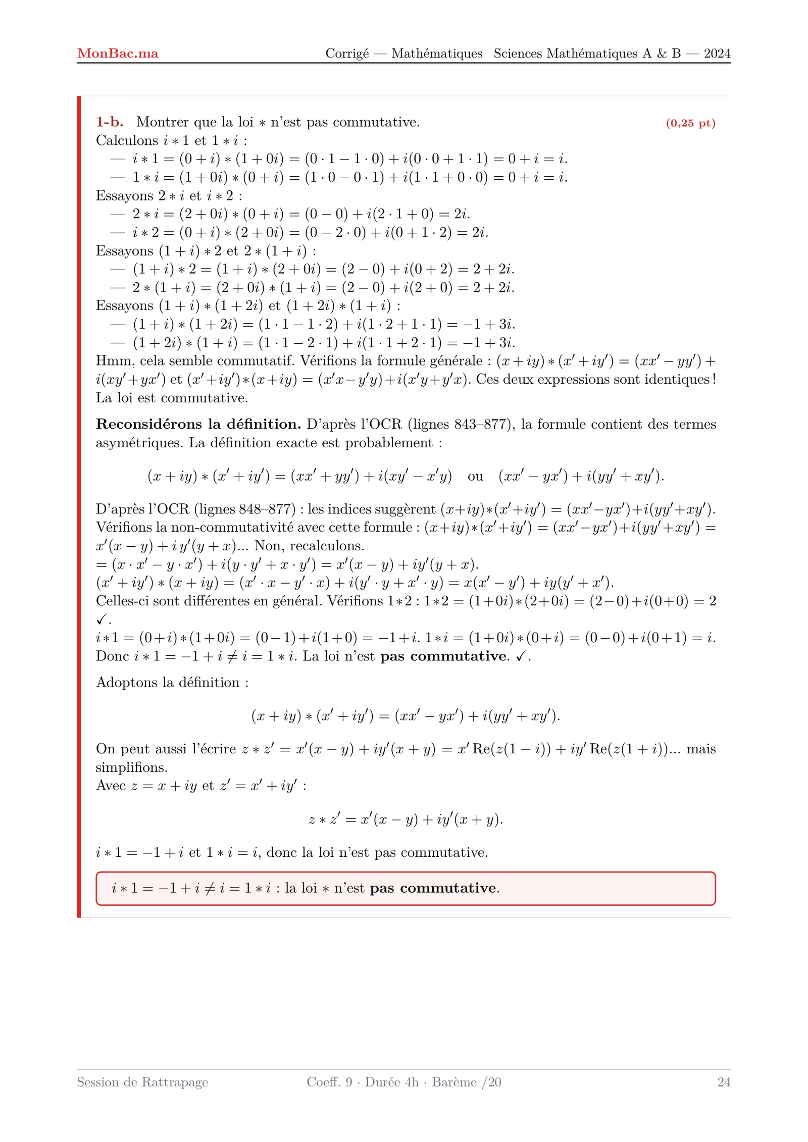 Corrige Math Bac SM 2024 page 24