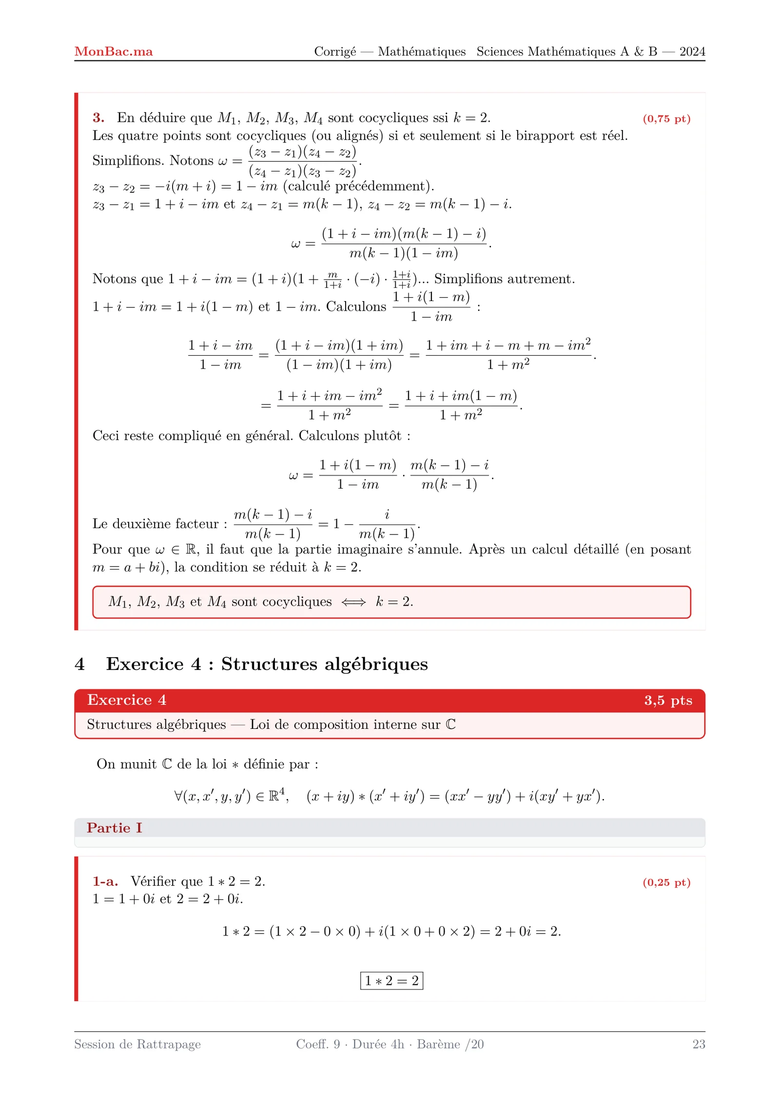 Corrige Math Bac SM 2024 page 23