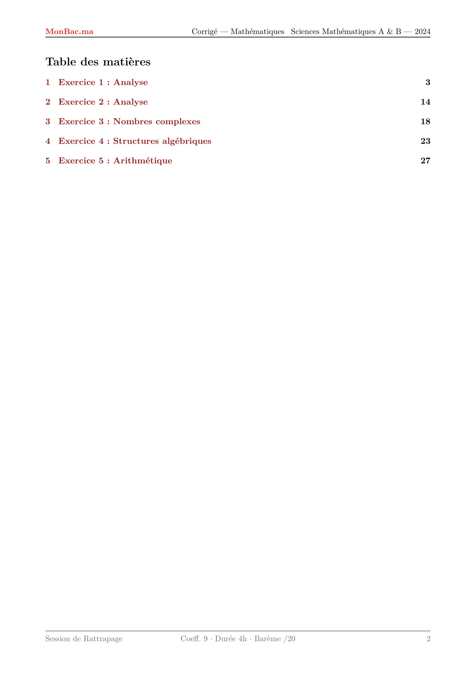 Corrige Math Bac SM 2024 page 2