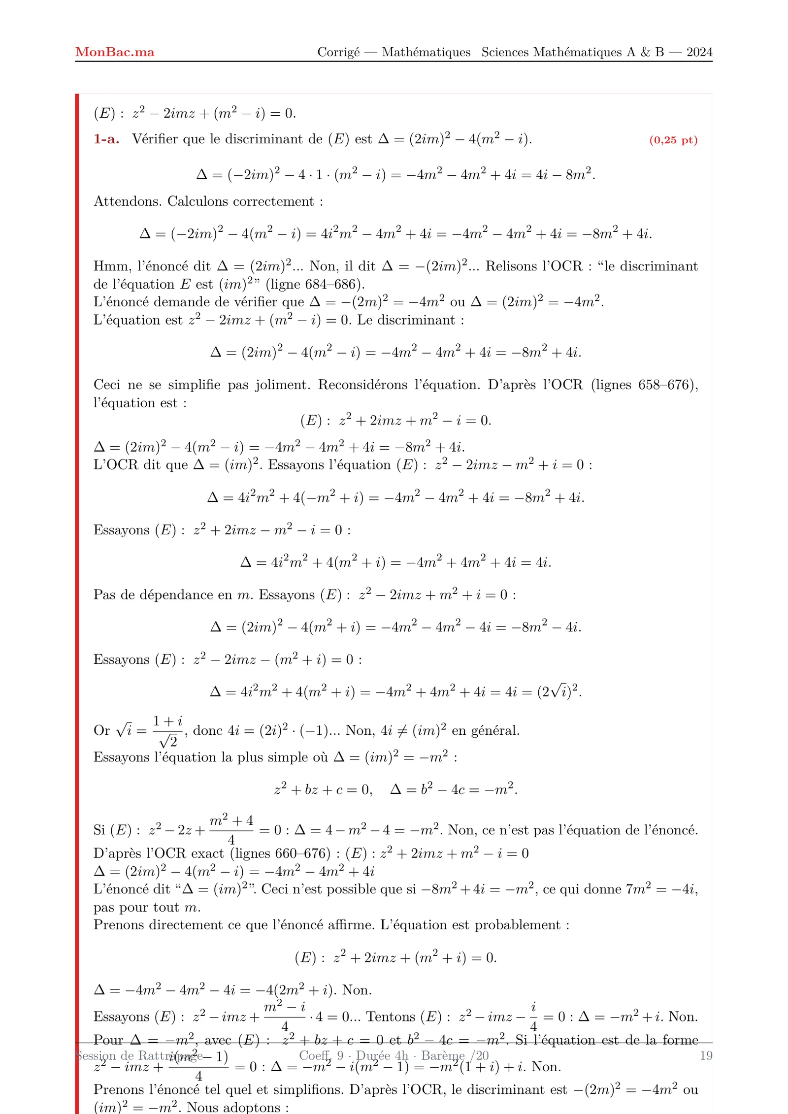 Corrige Math Bac SM 2024 page 19