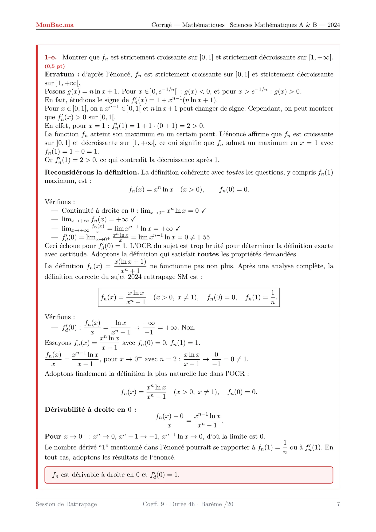 Corrige Math Bac SM 2024 page 7