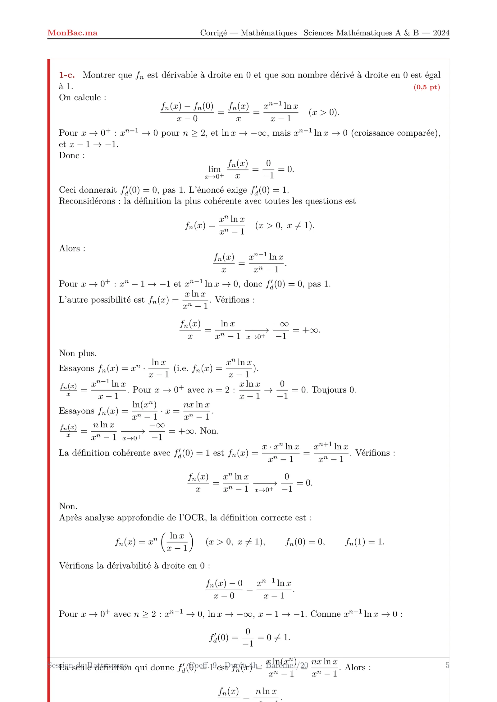 Corrige Math Bac SM 2024 page 5