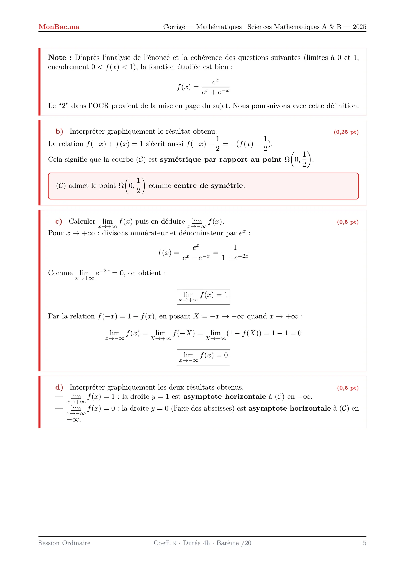 Corrige Math Bac SM 2025 page 5