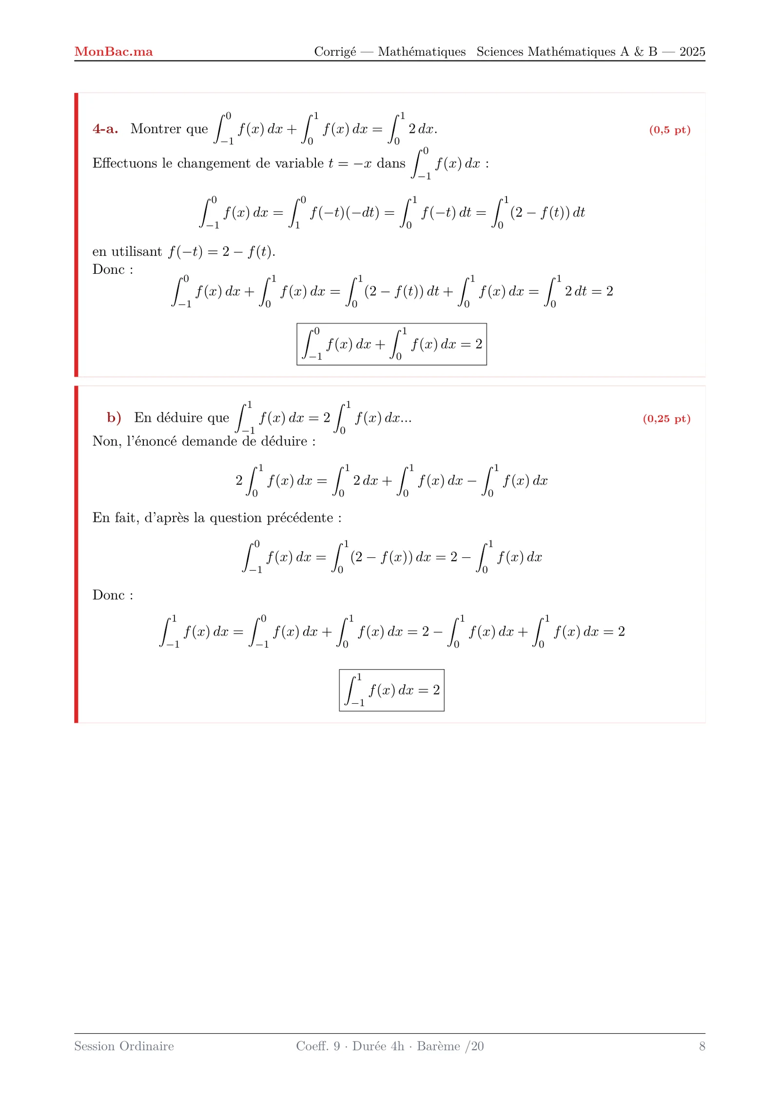 Corrige Math Bac SM 2025 page 8