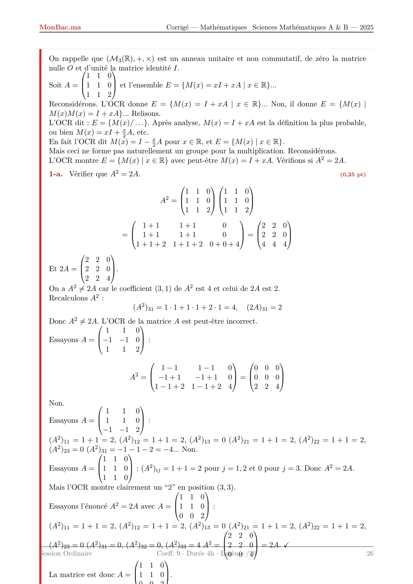 Corrige Math Bac SM 2025 page 26