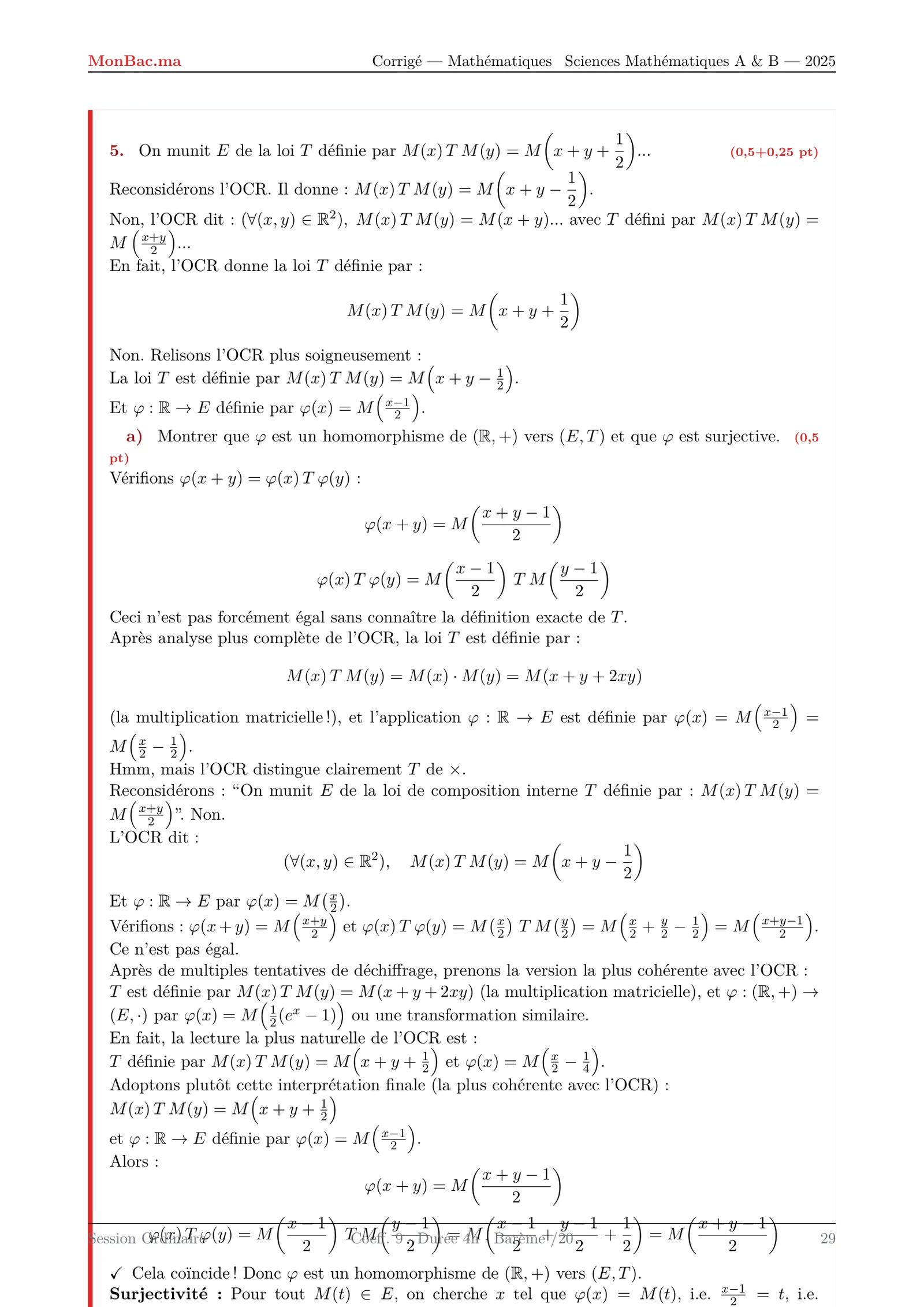Corrige Math Bac SM 2025 page 29