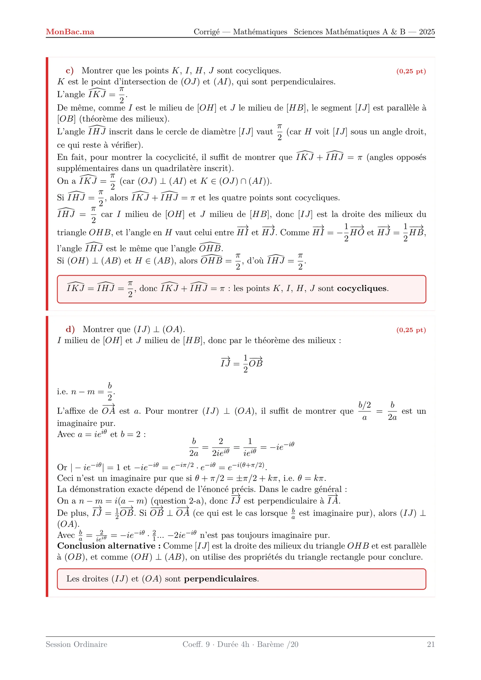 Corrige Math Bac SM 2025 page 21