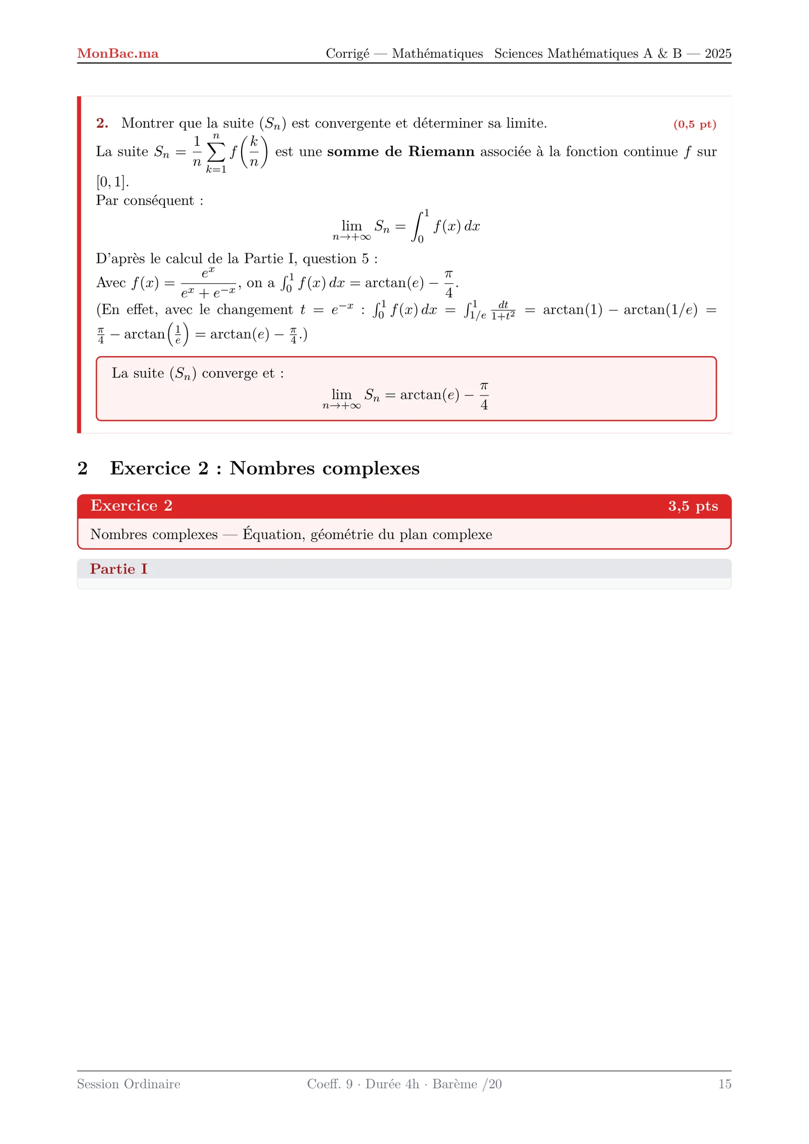 Corrige Math Bac SM 2025 page 15