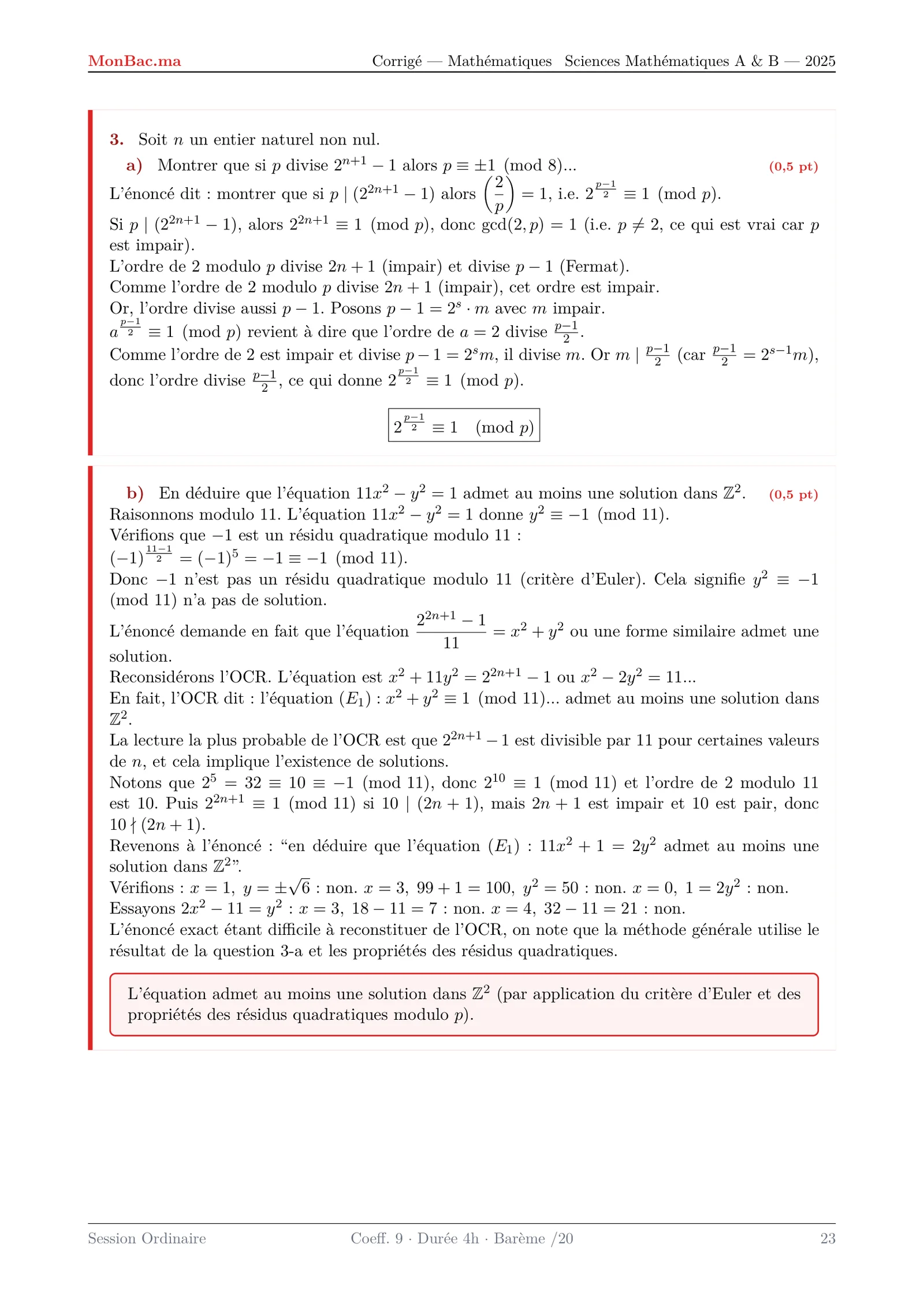 Corrige Math Bac SM 2025 page 23