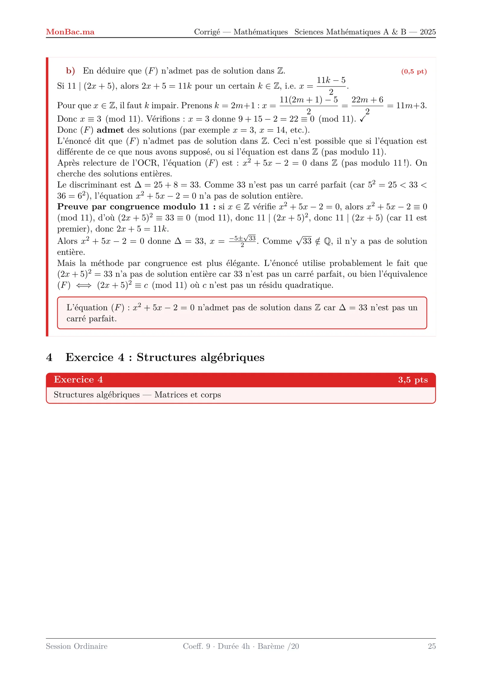Corrige Math Bac SM 2025 page 25