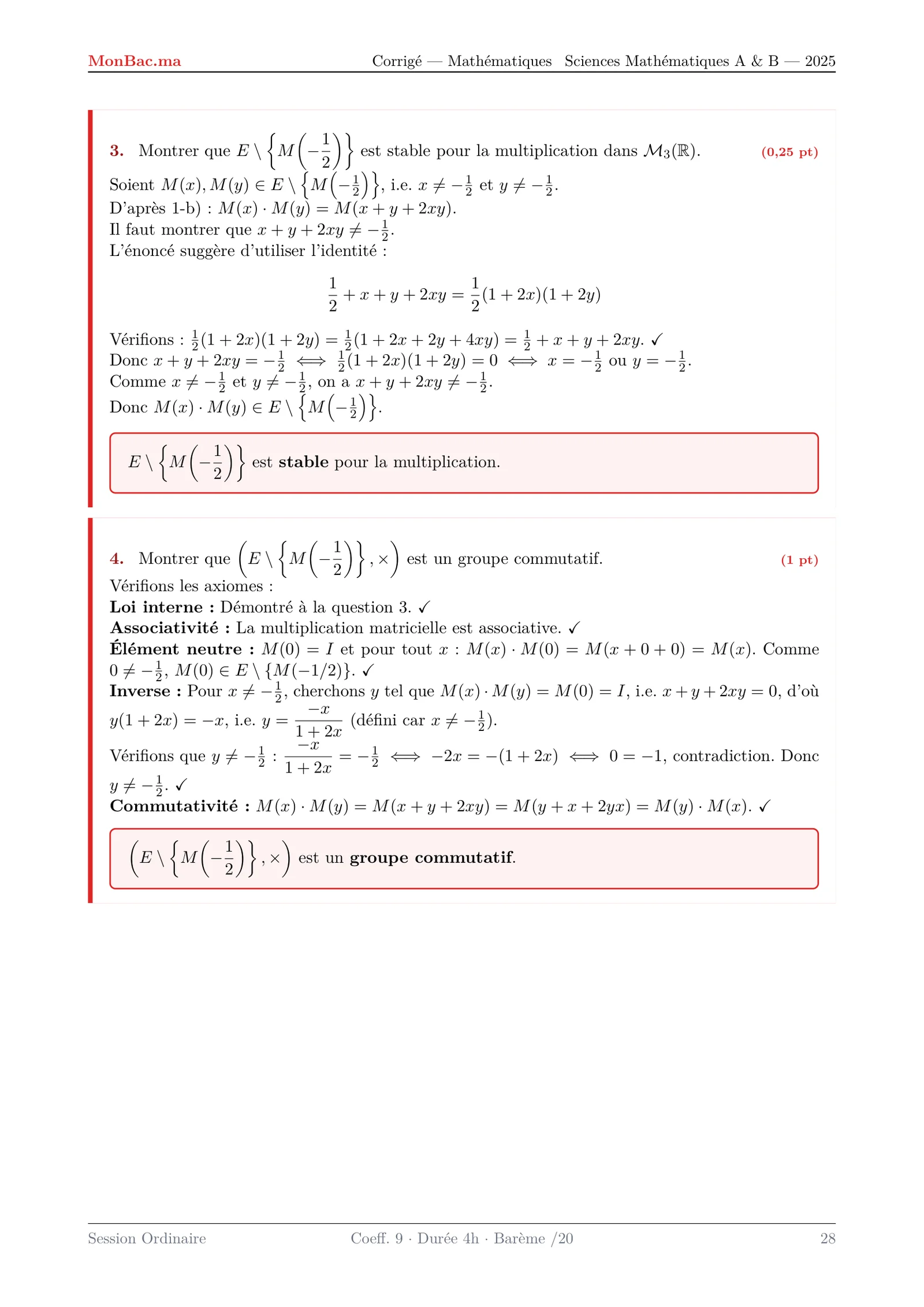 Corrige Math Bac SM 2025 page 28