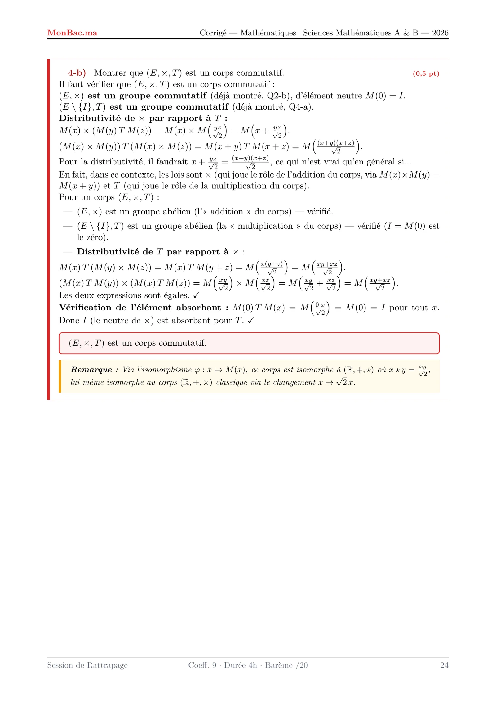 Corrige Math Bac SM 2026 page 24