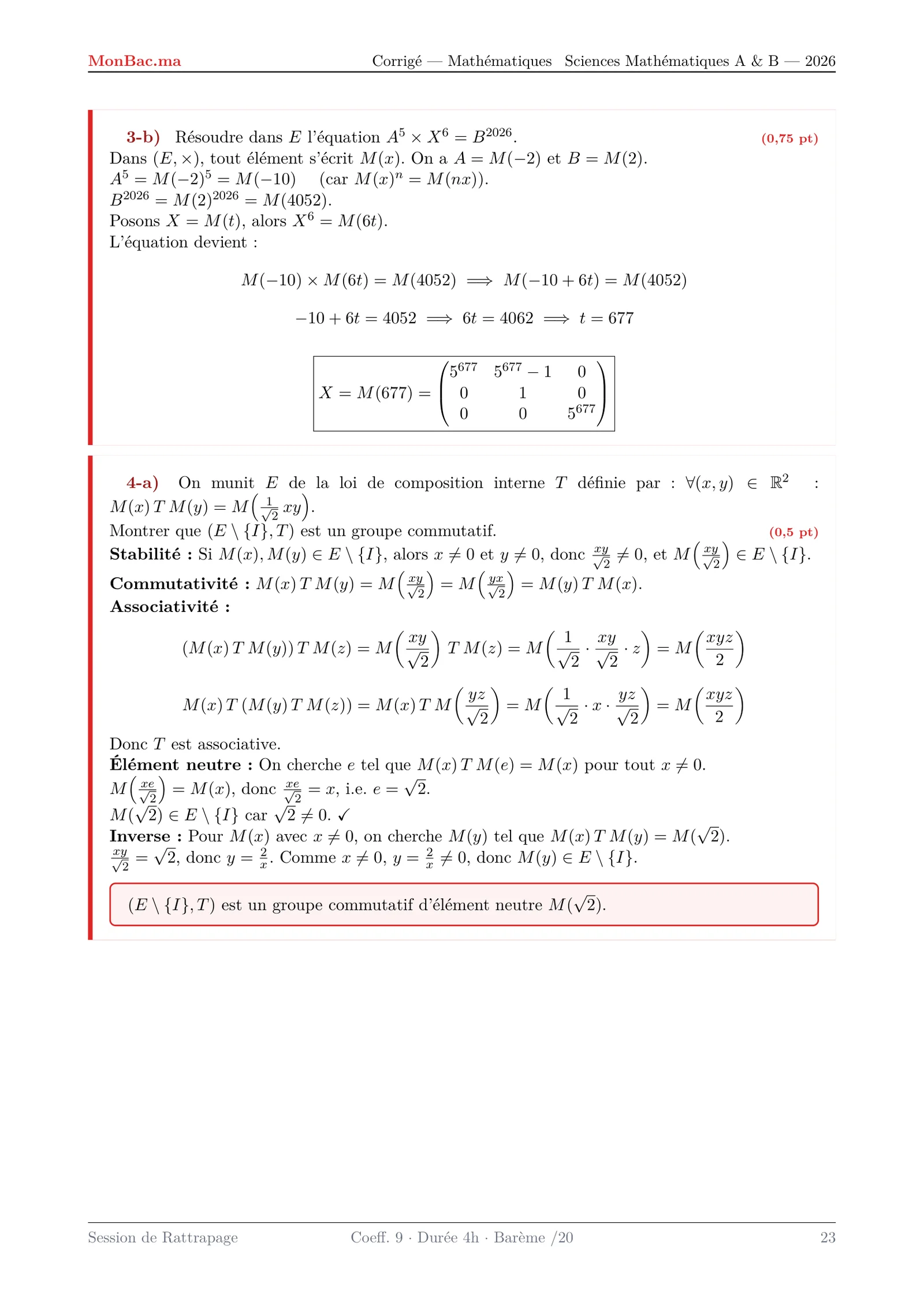 Corrige Math Bac SM 2026 page 23