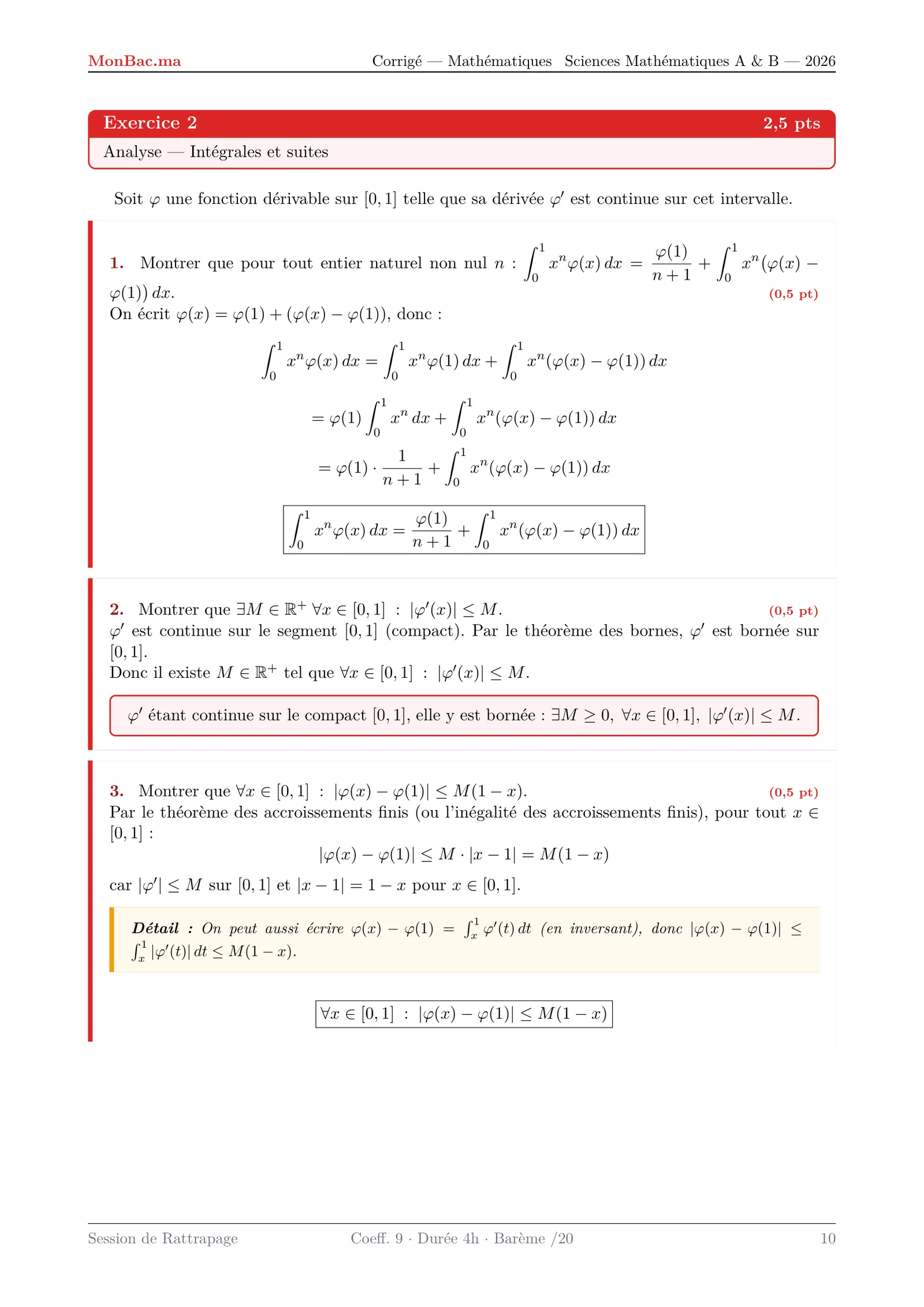 Corrige Math Bac SM 2026 page 10