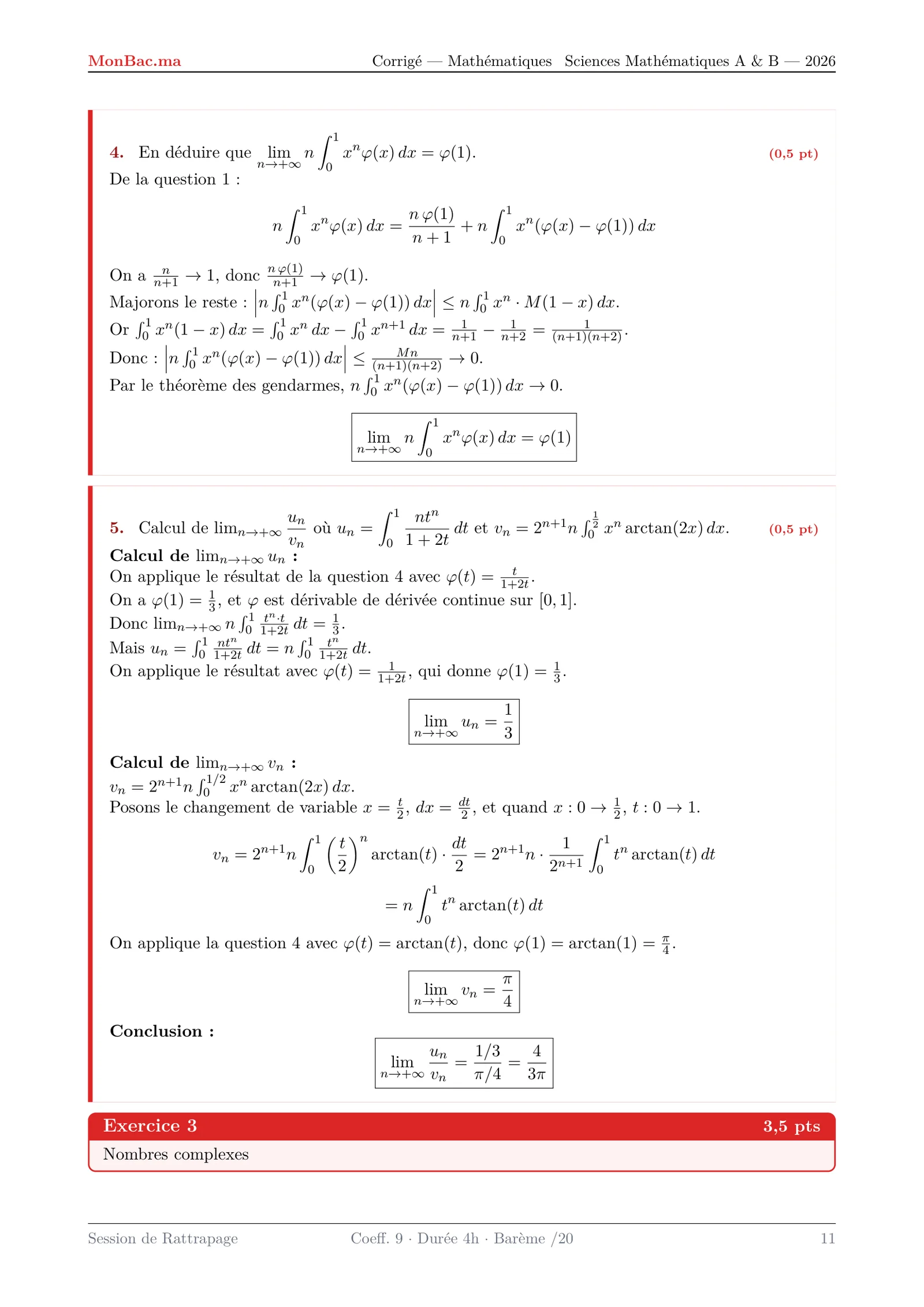 Corrige Math Bac SM 2026 page 11