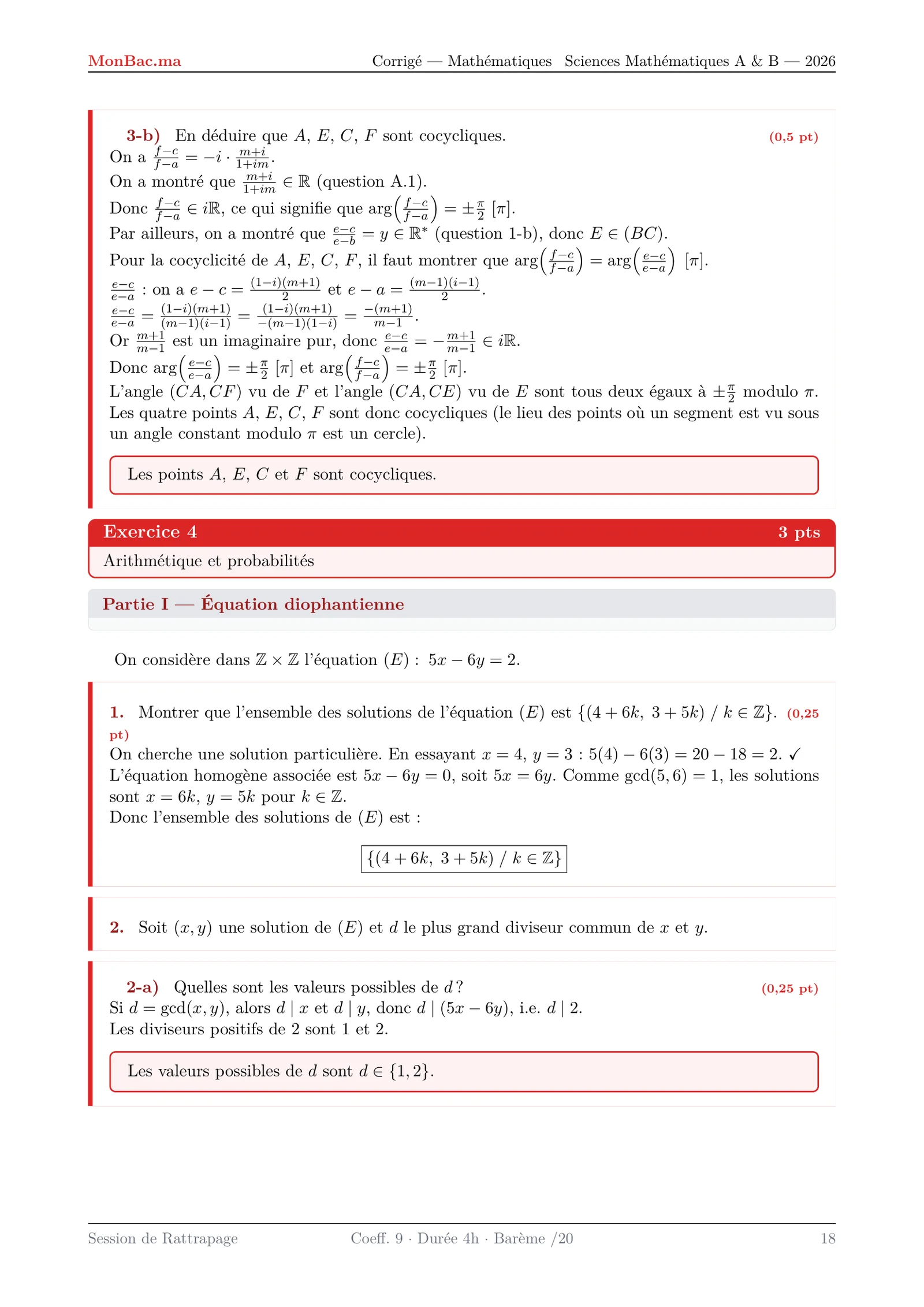 Corrige Math Bac SM 2026 page 18