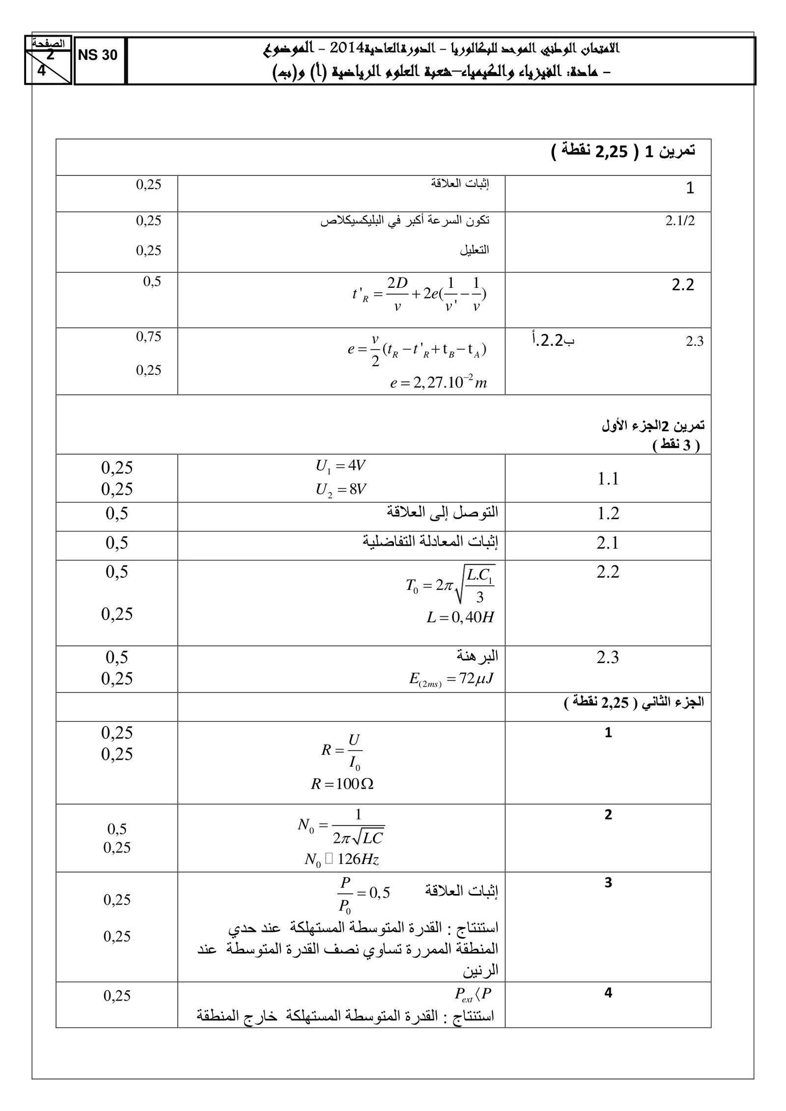 Corrige Physique Bac SM 2014 page 2