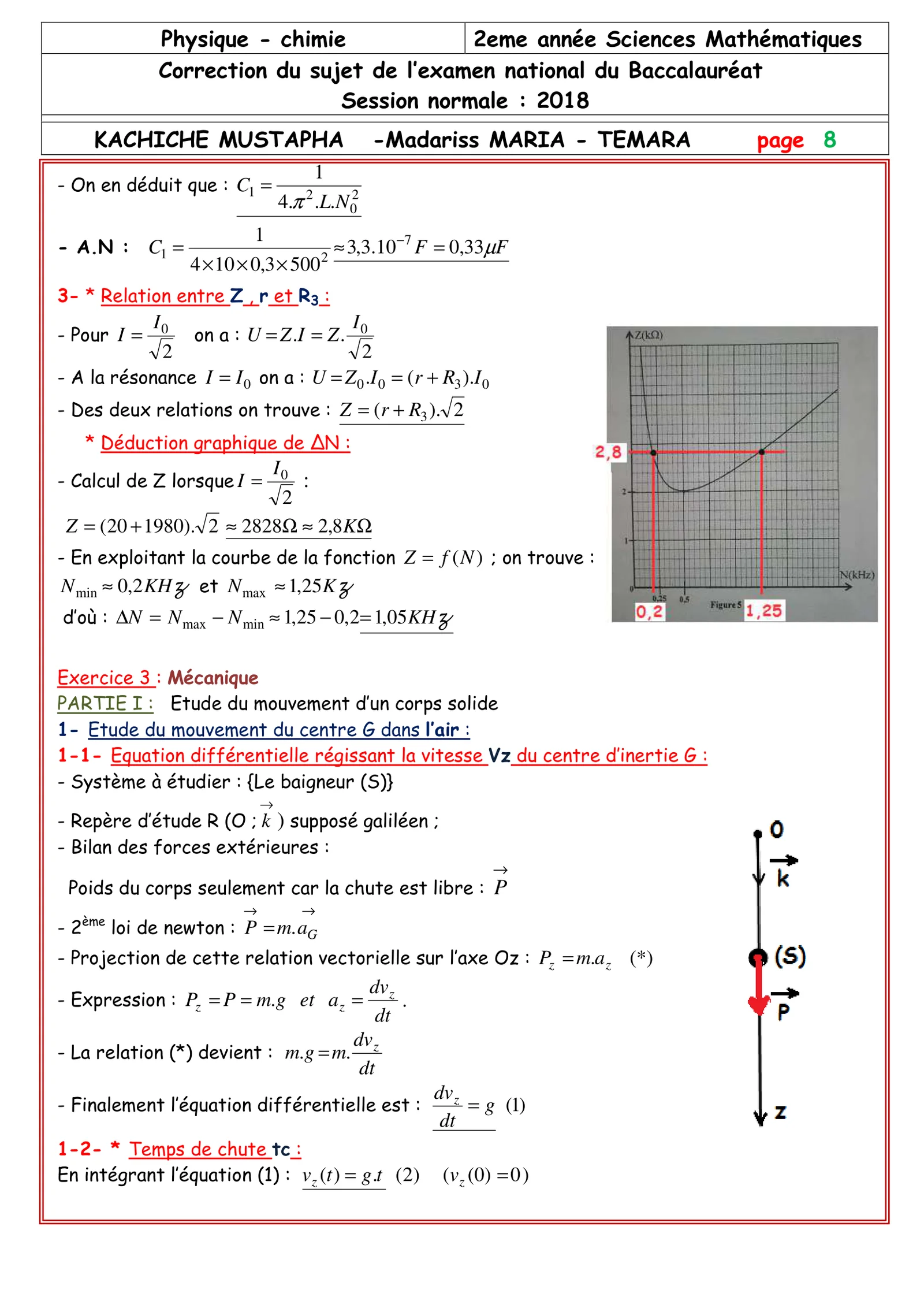 Corrige Physique Bac SM 2018 page 8