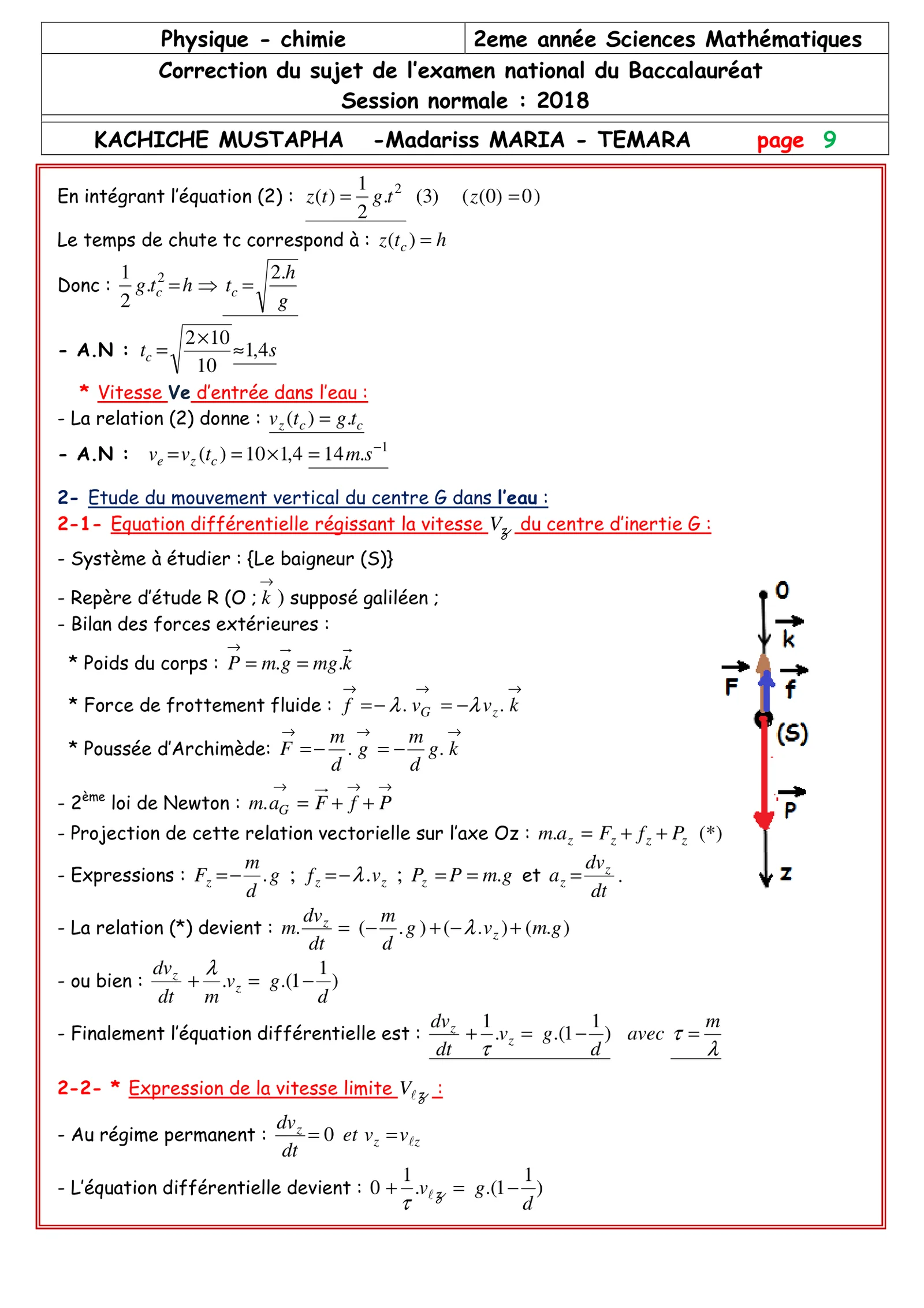 Corrige Physique Bac SM 2018 page 9