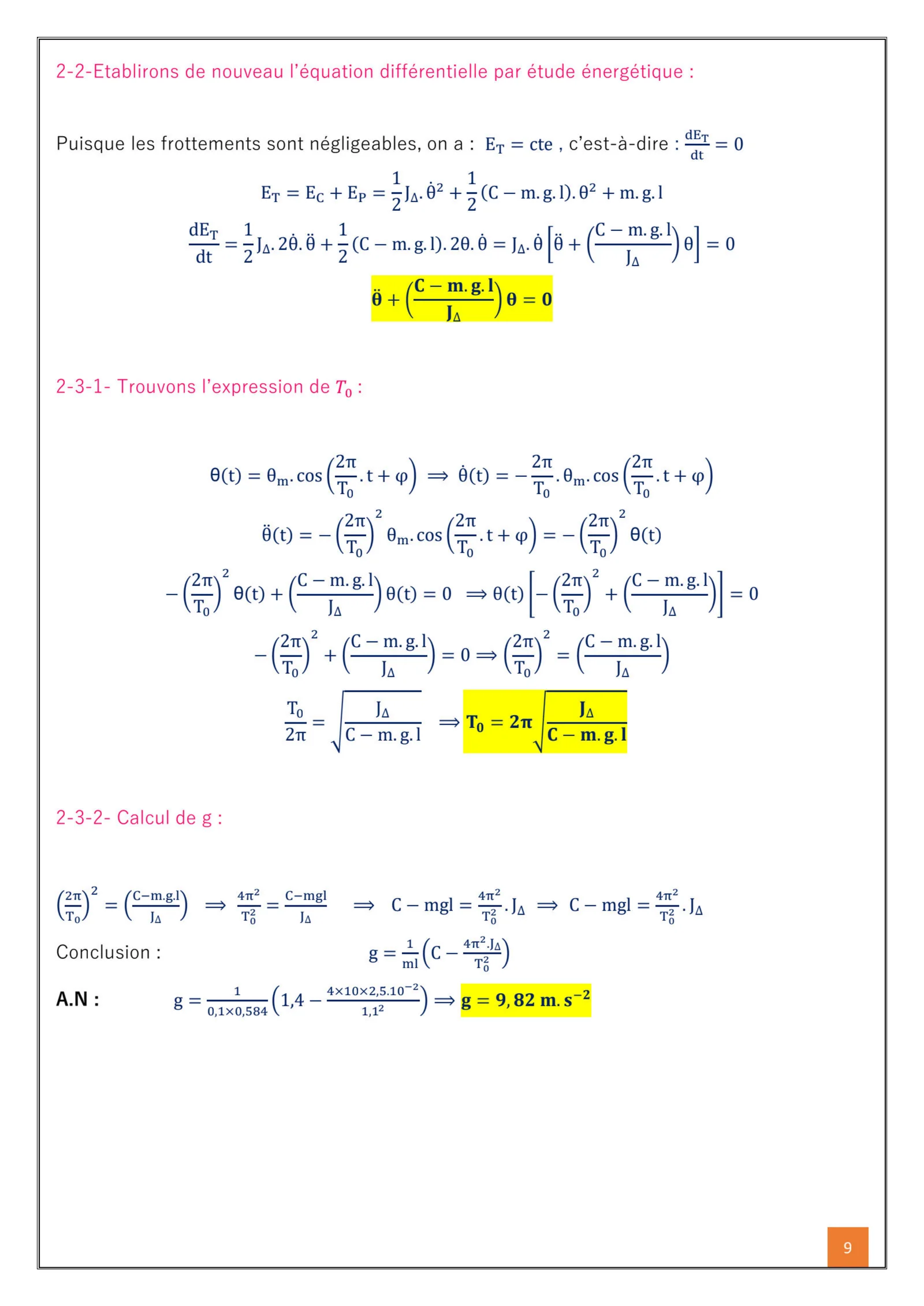 Corrige Physique Bac SM 2019 page 9